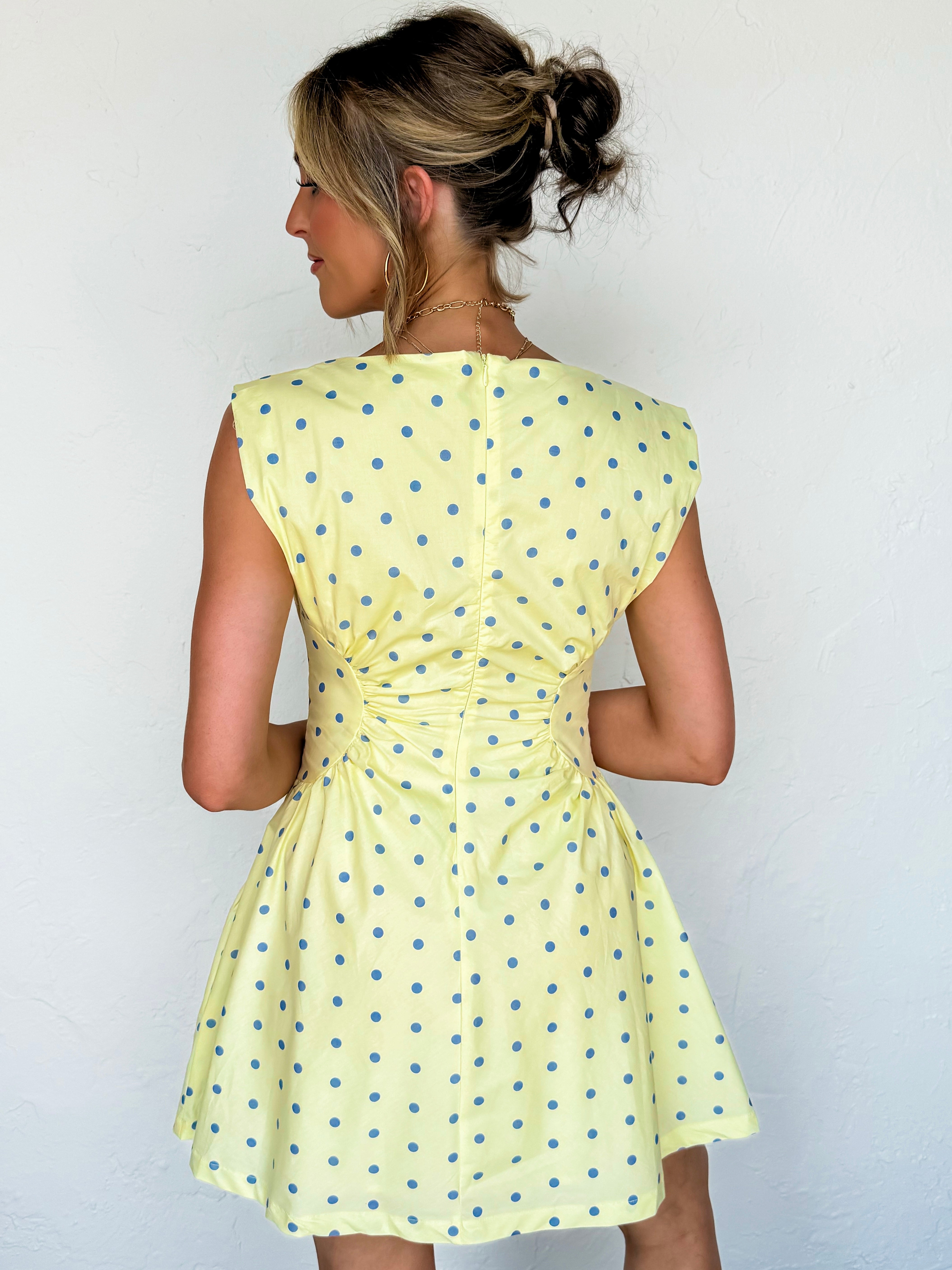 Cosette Polka Dot Summer Mini Dress-Yellow/Blue