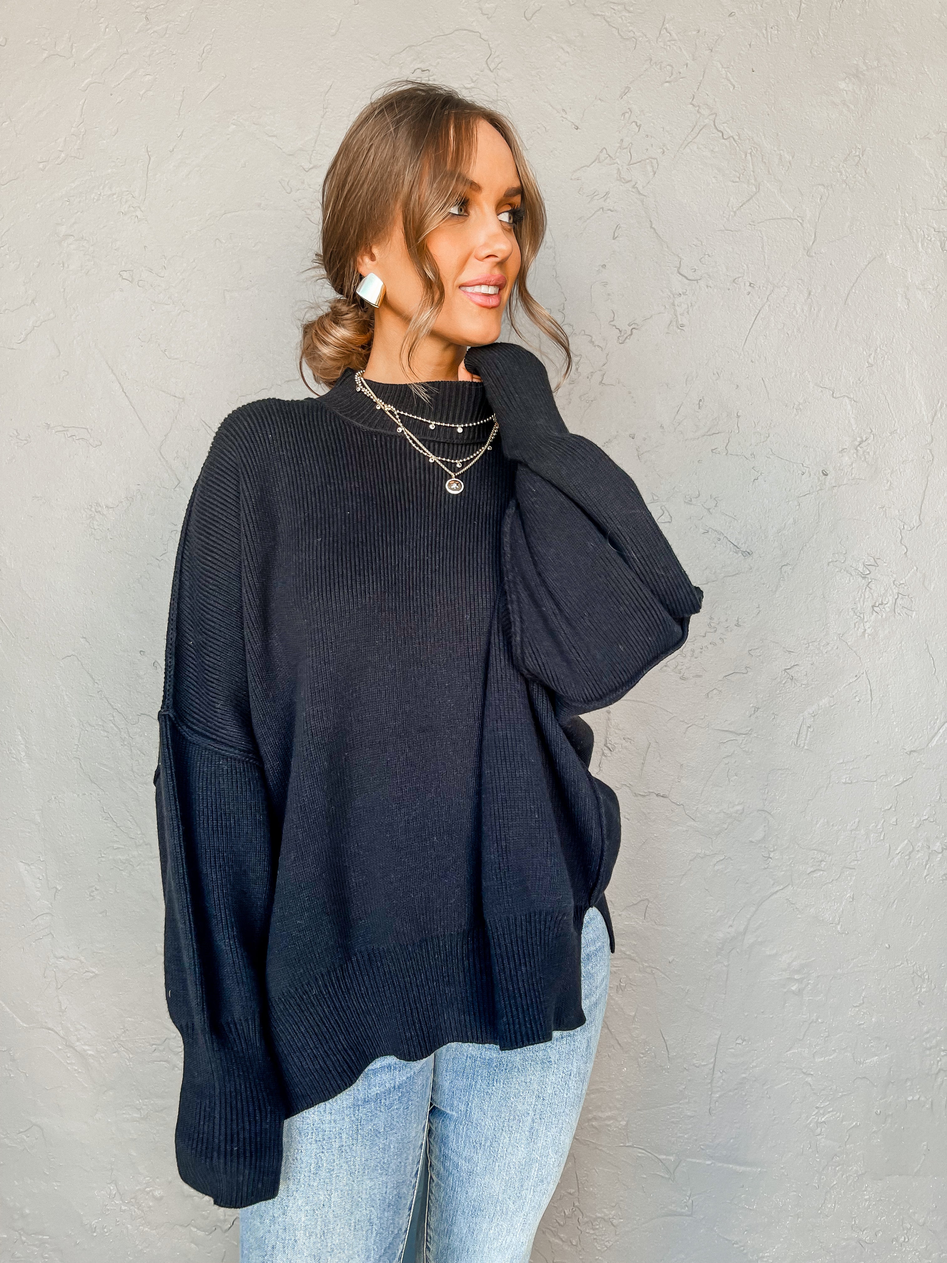 Cozy And Kind Oversized Sweater-Black