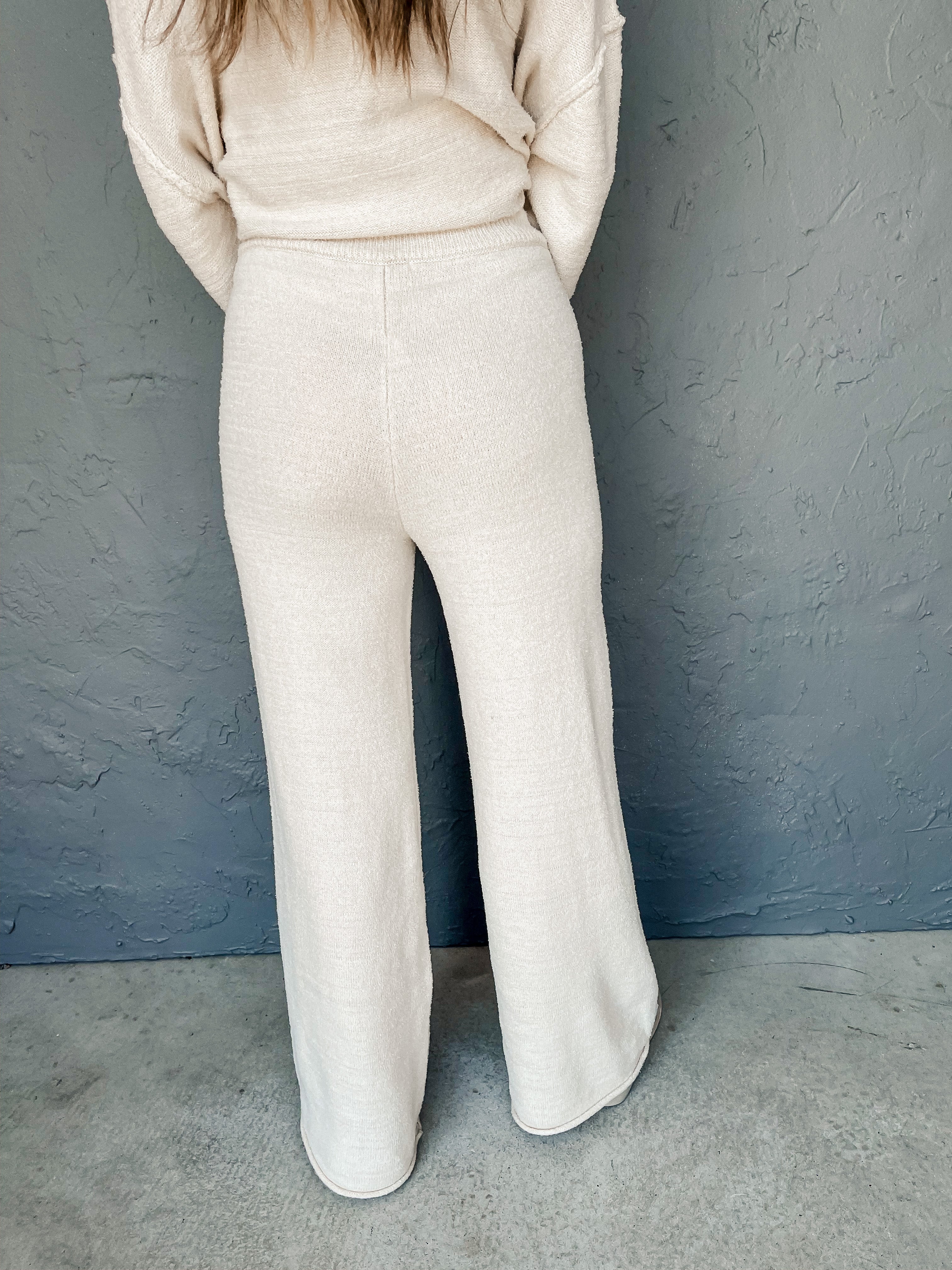 Cozy Factor Wide Leg Knit Pants-Cream — Ruthie Grace