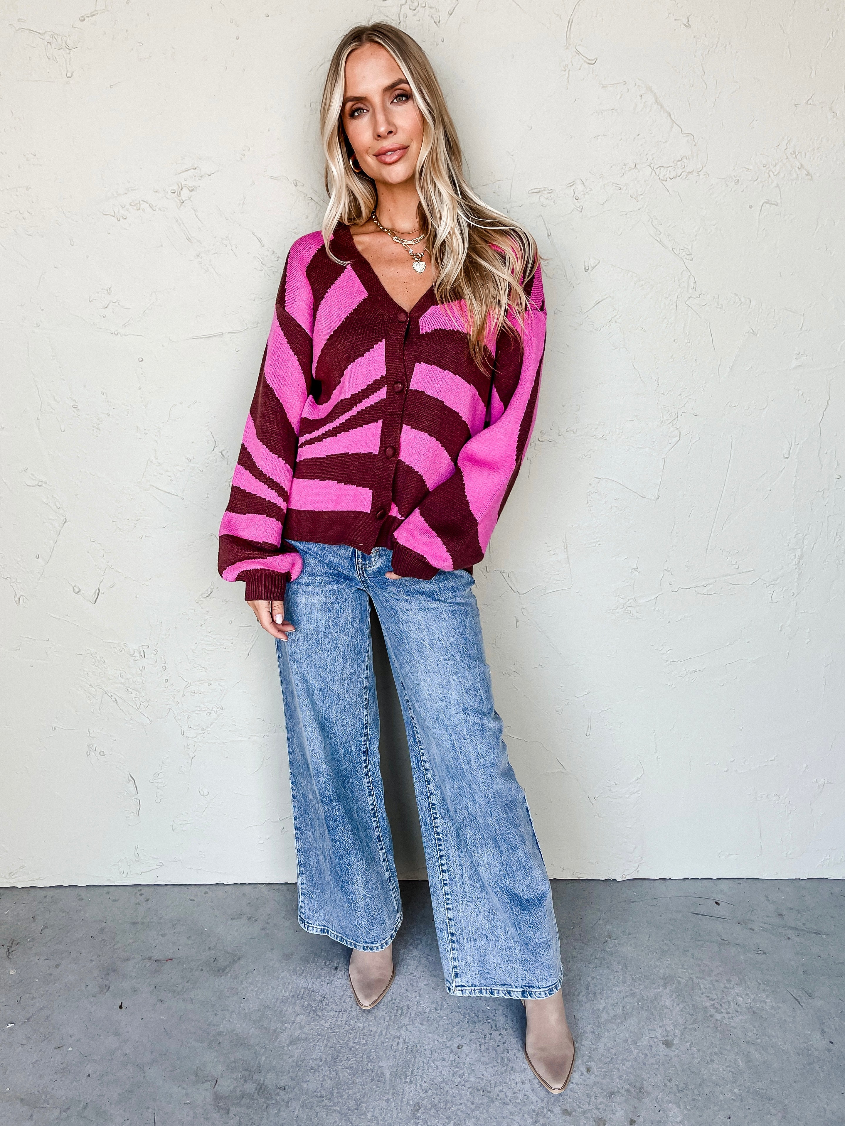 Crisp Contrast Striped Button Front Cardigan