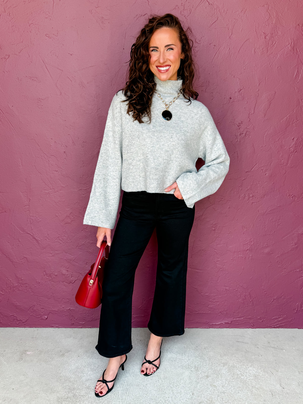 Crosby Turtle Neck Cropped Sweater-Grey