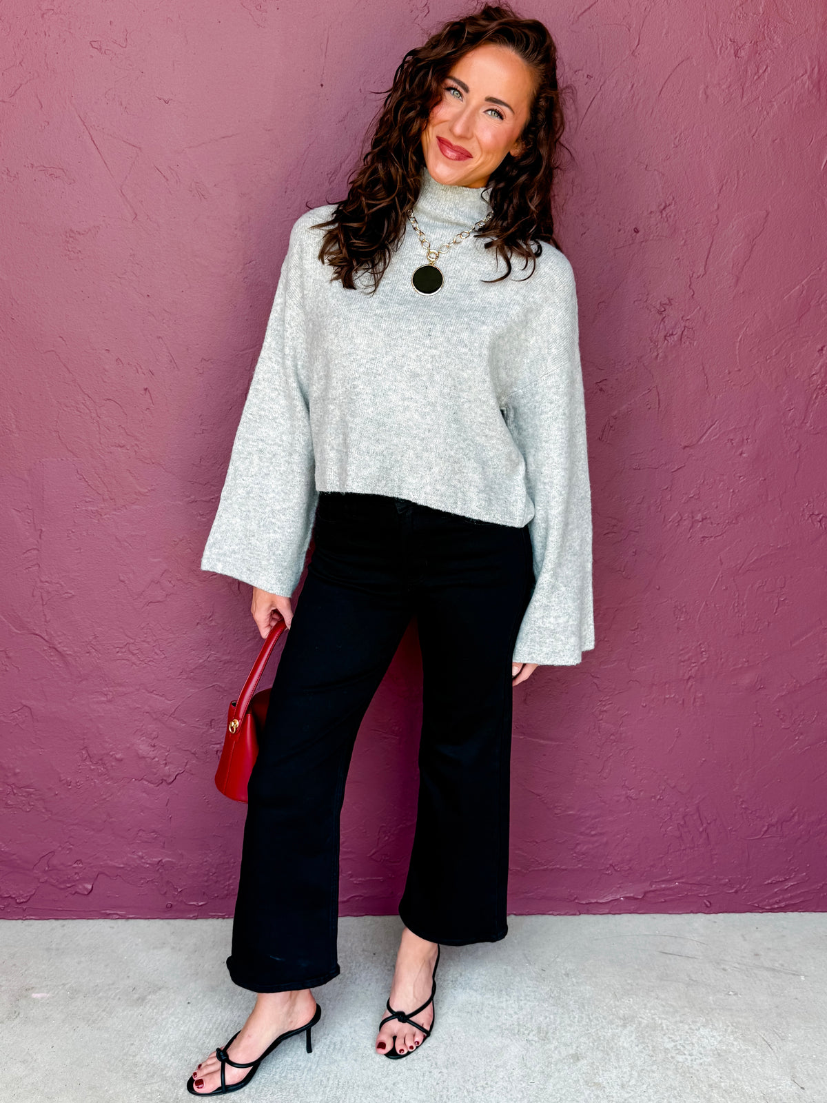 Crosby Turtle Neck Cropped Sweater-Grey