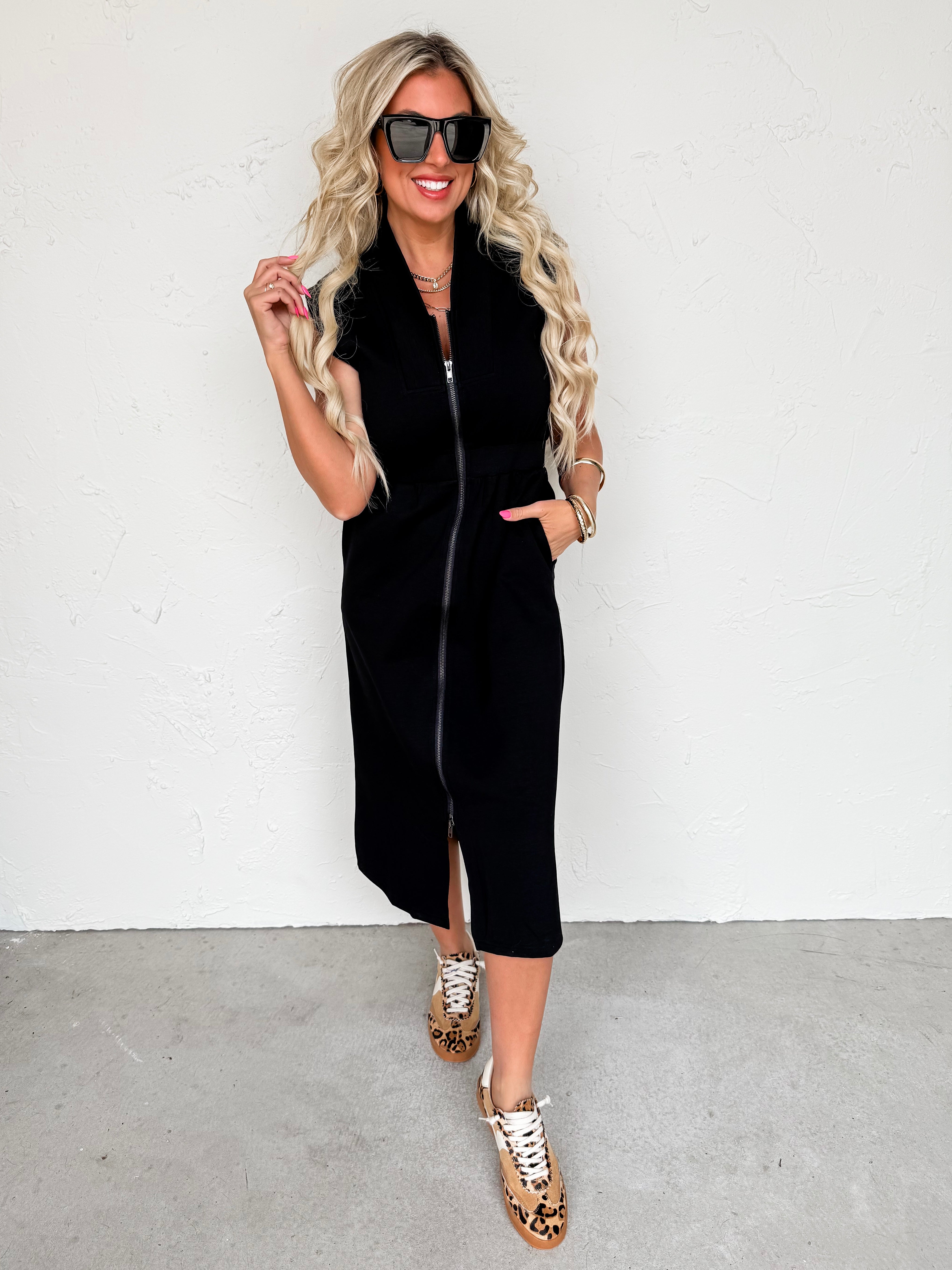 Cross Your Mind Sleeveless Midi Dress-Black