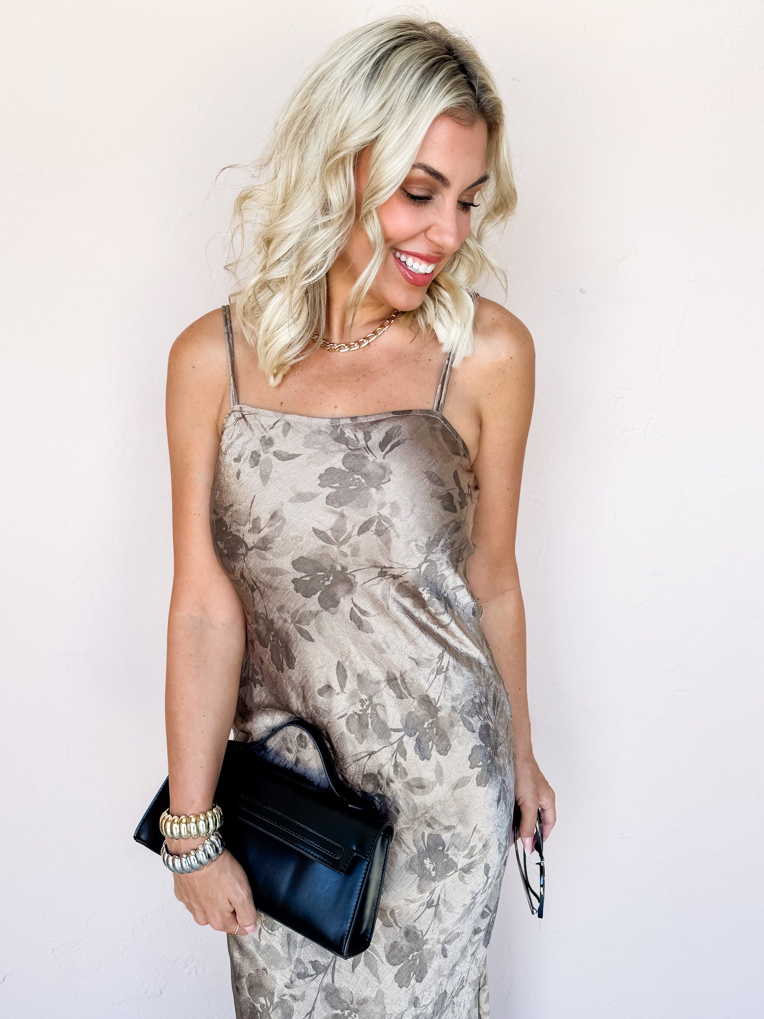 Crossed My Mind Floral Satin Slip Dress