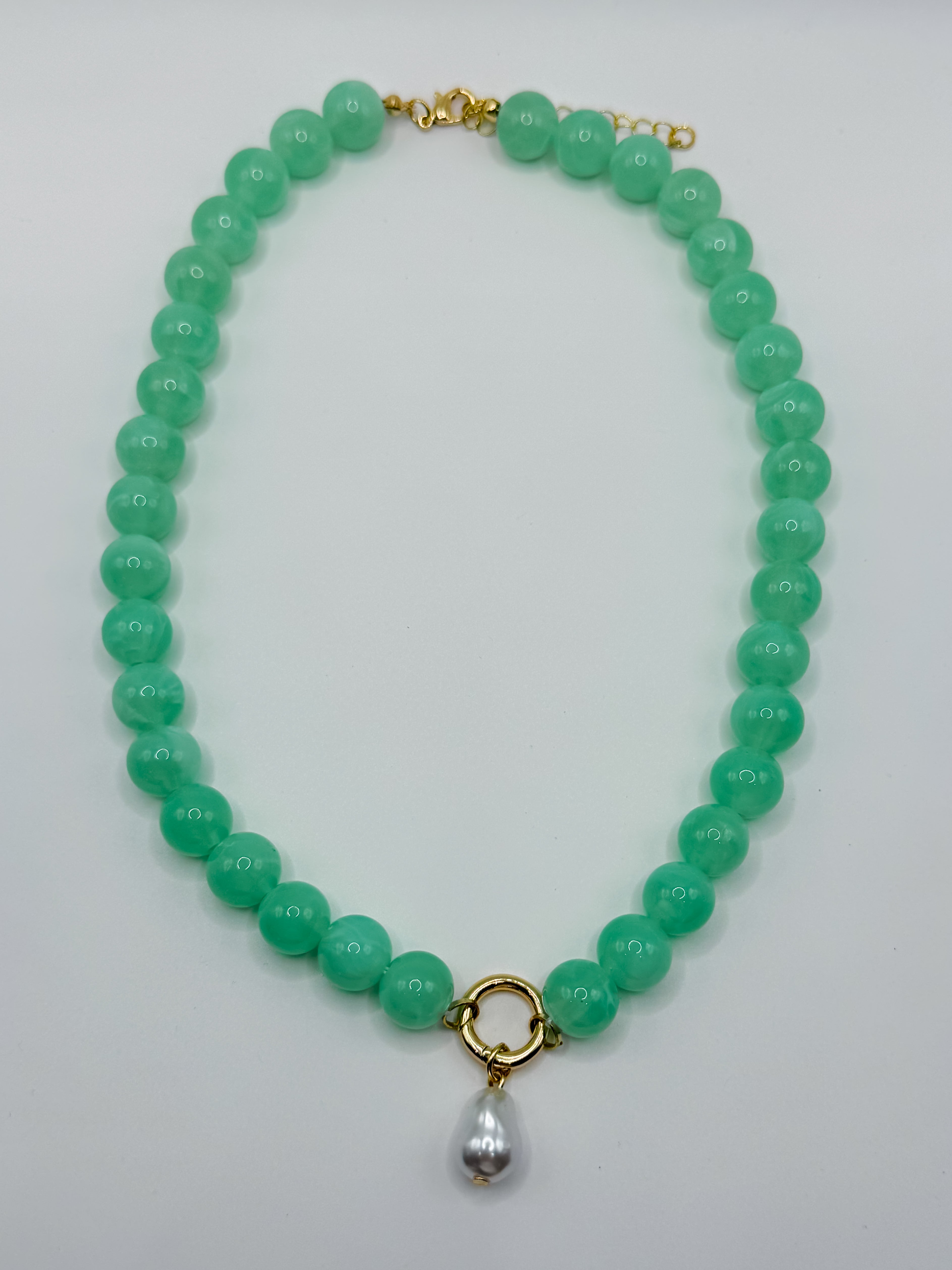 Dallie Beaded Pearl Drop Necklace-Jade