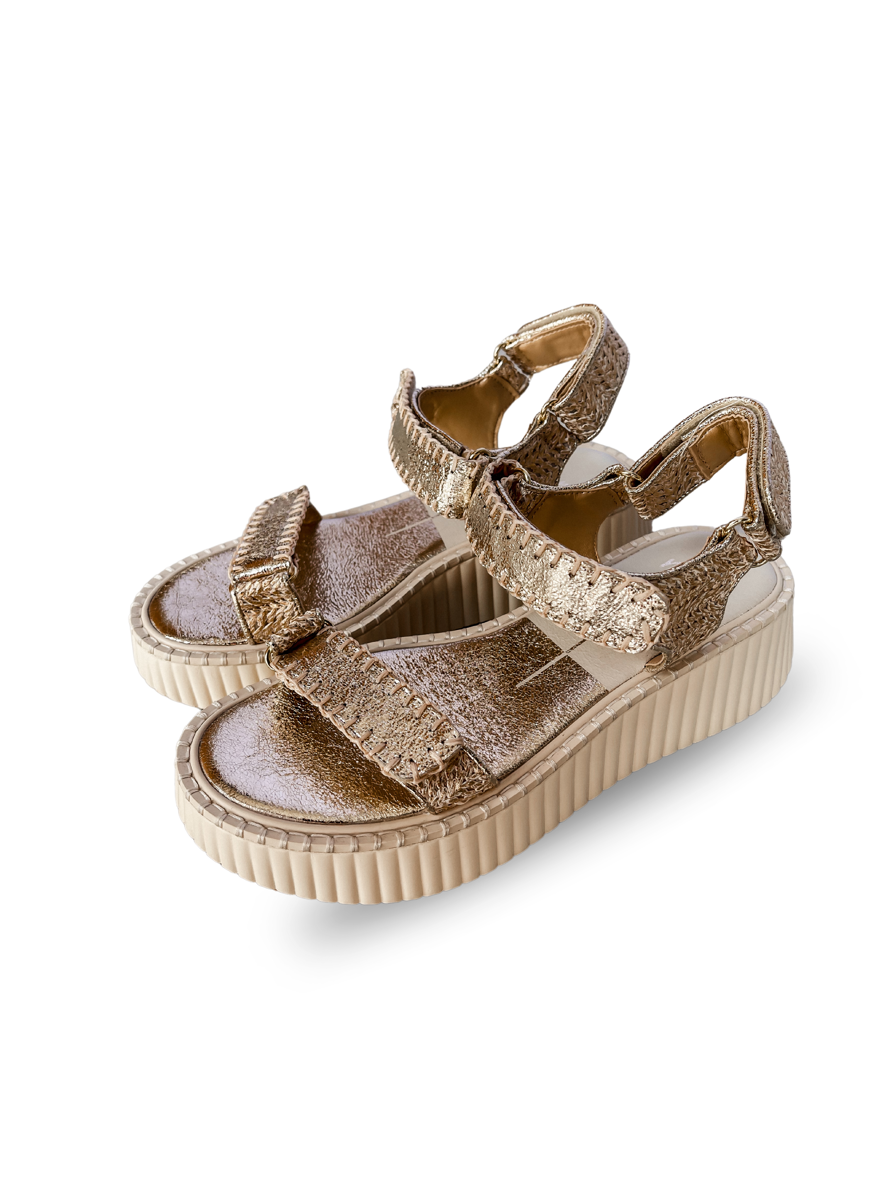 Darcy Platform Velcro Sandals-Gold