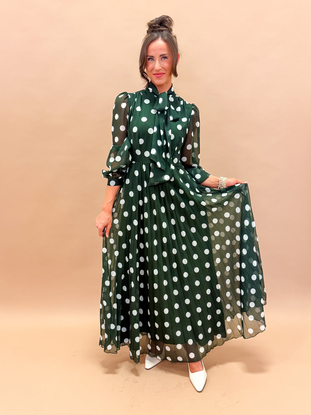Dawson Polka Dot Tie Neck Maxi Dress