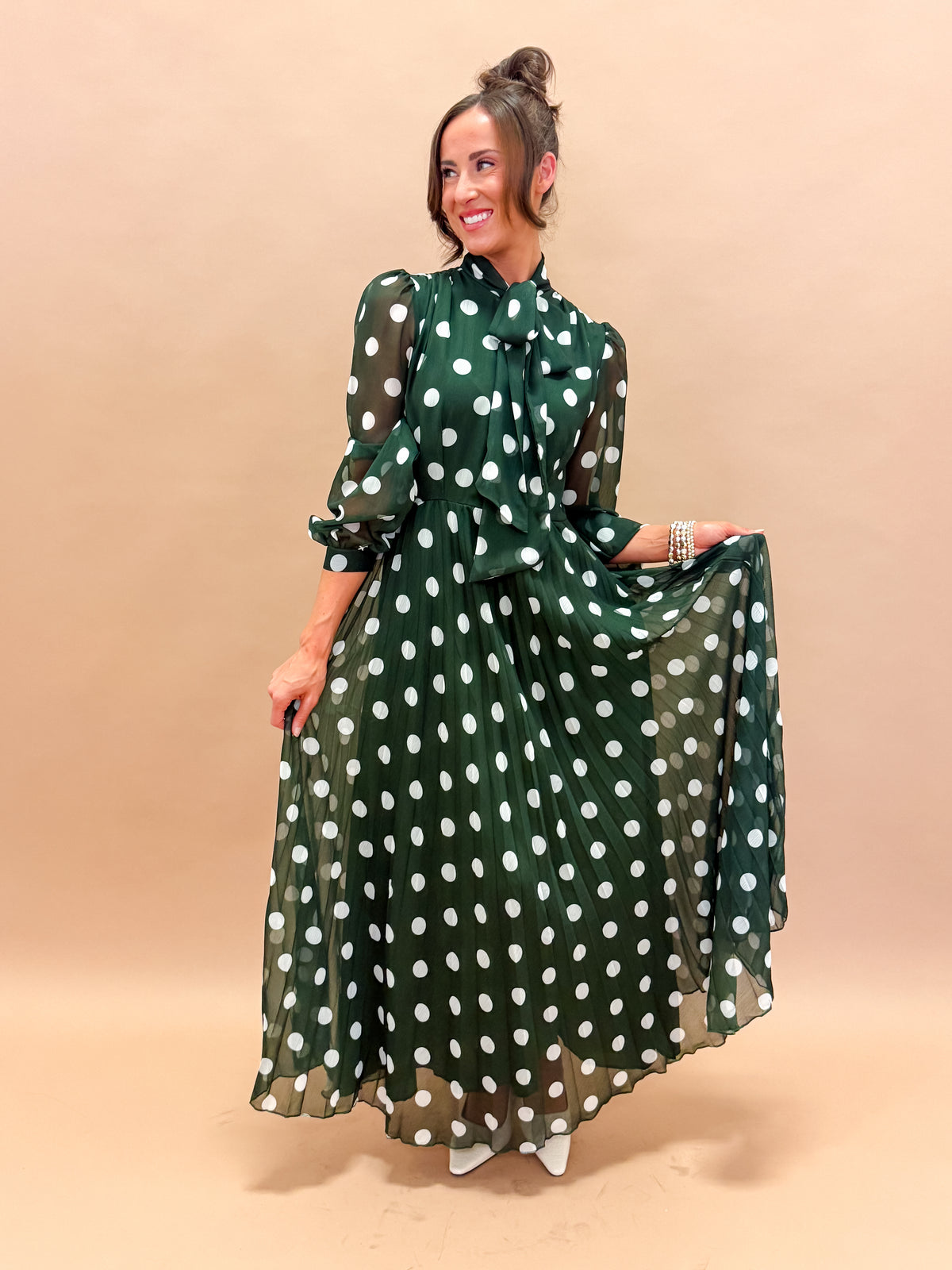 Dawson Polka Dot Tie Neck Maxi Dress