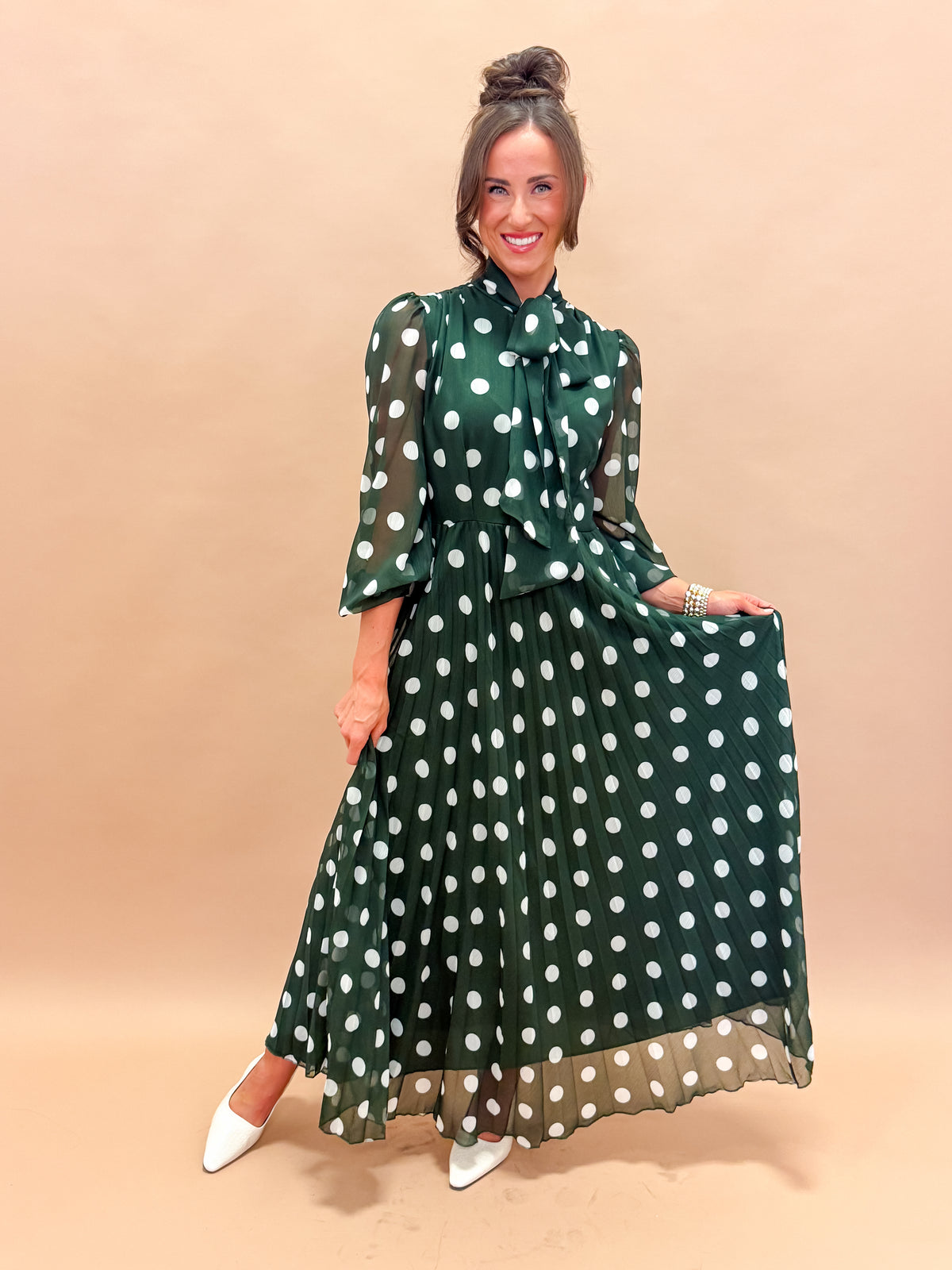 Dawson Polka Dot Tie Neck Maxi Dress