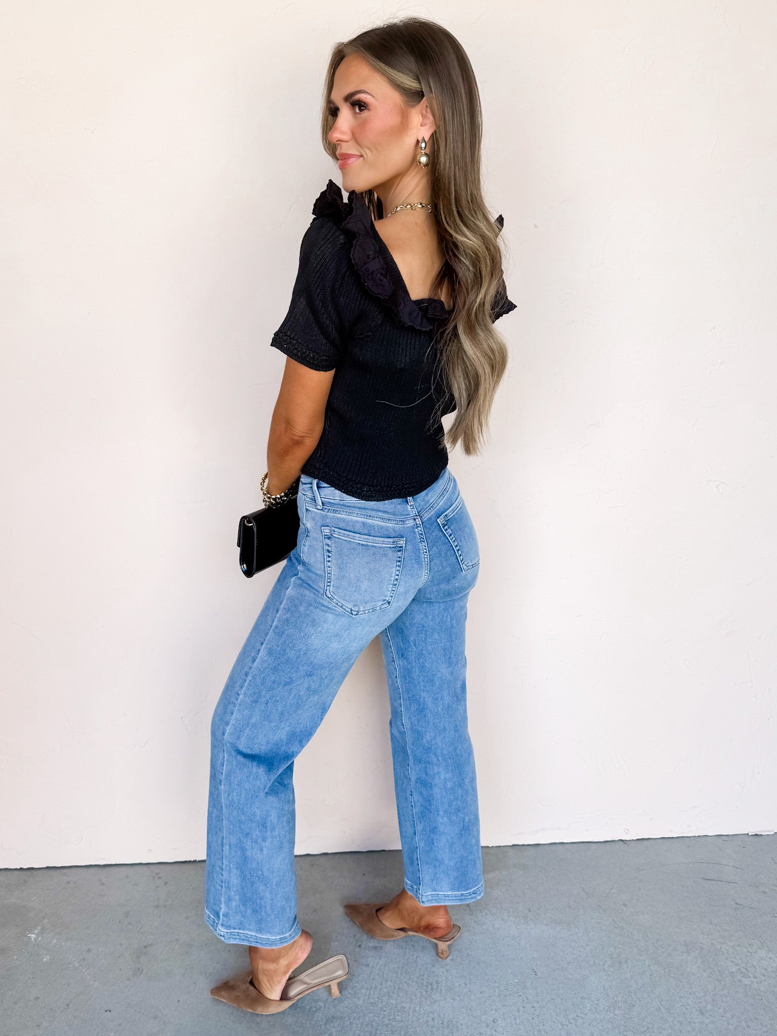 Delicate Drift Ribbed Ruffle Trim Sweater