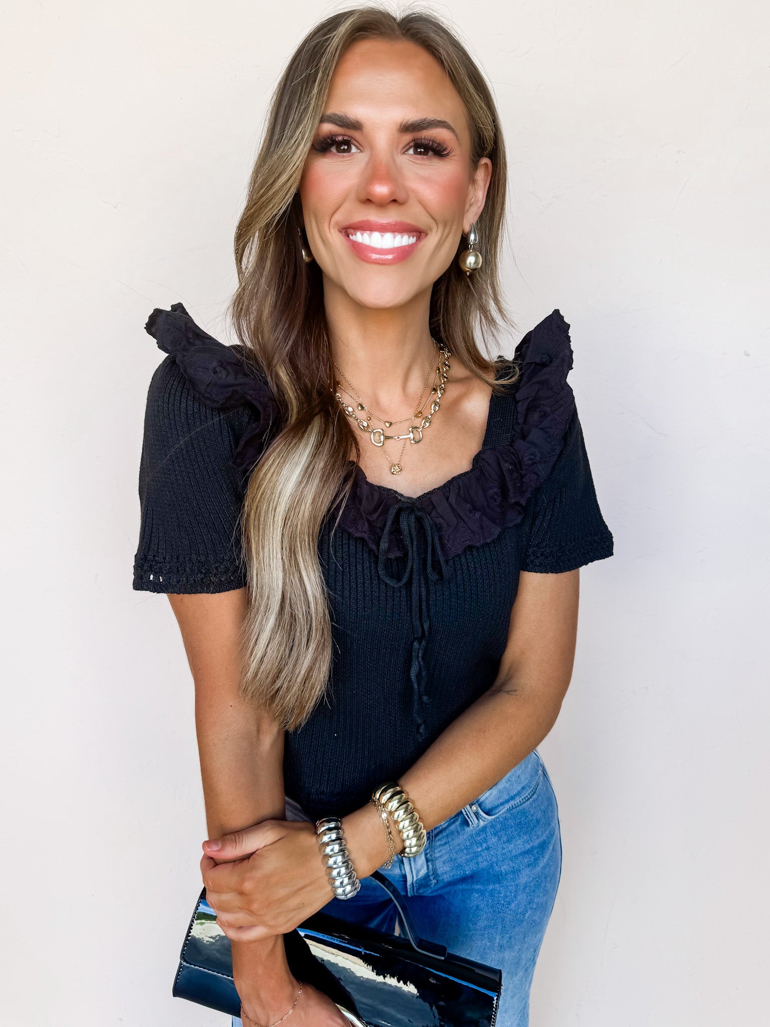 Delicate Drift Ribbed Ruffle Trim Sweater