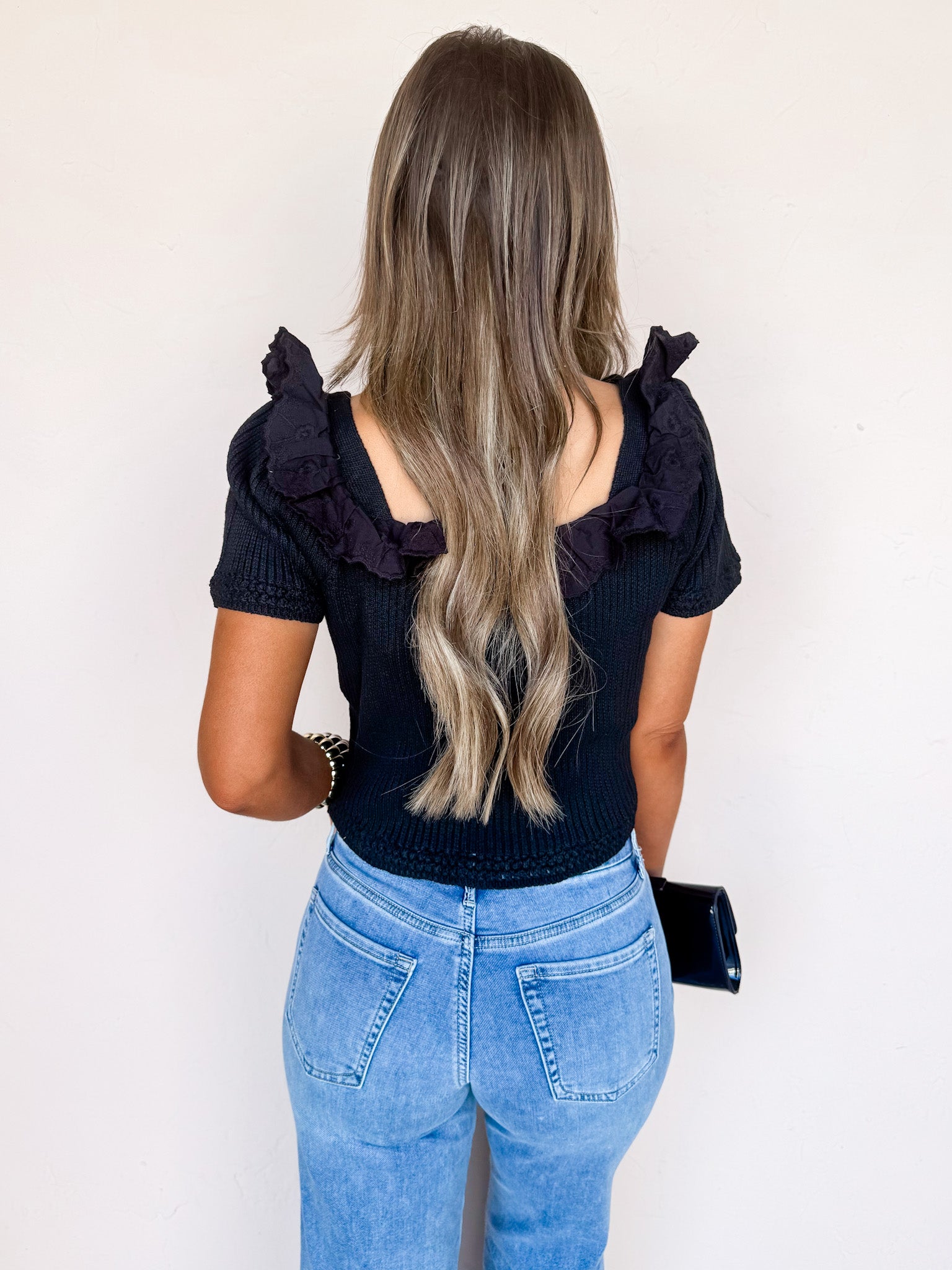 Delicate Drift Ribbed Ruffle Trim Sweater