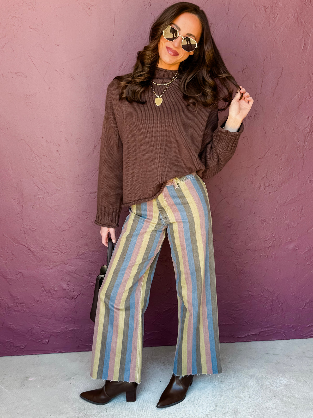 Delilah Multi Color Stripe Wide Leg Jeans