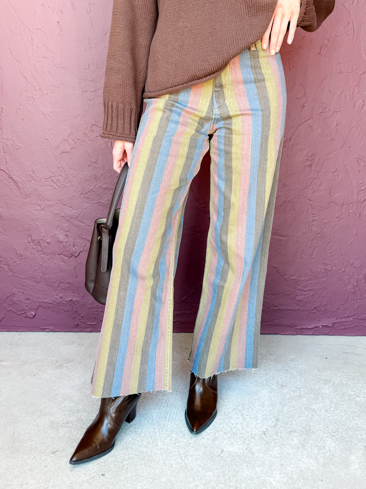 Delilah Multi Color Stripe Wide Leg Jeans