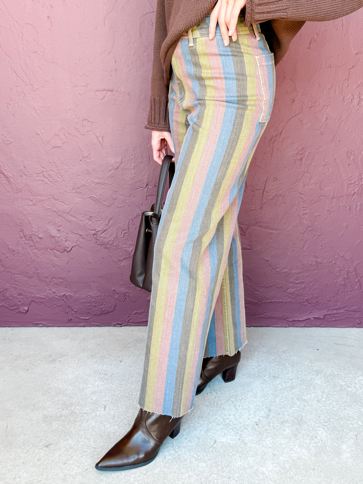 Delilah Multi Color Stripe Wide Leg Jeans