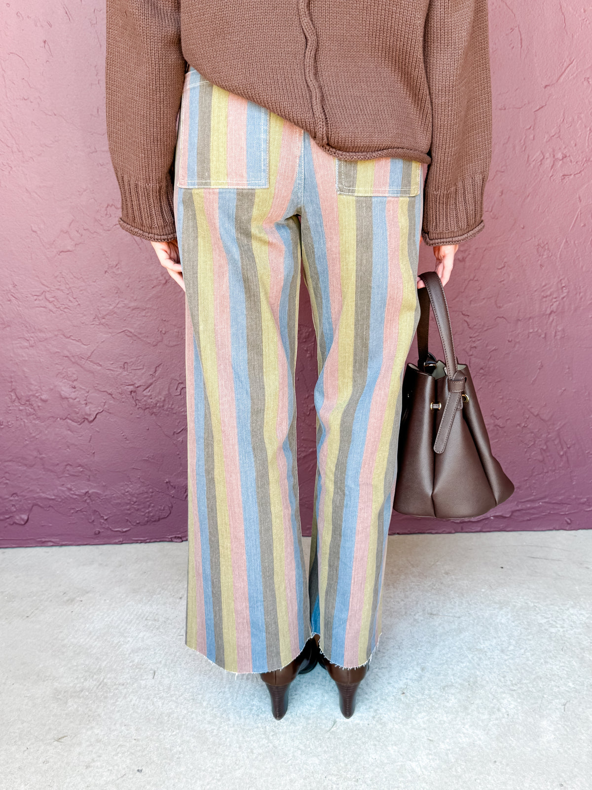 Delilah Multi Color Stripe Wide Leg Jeans