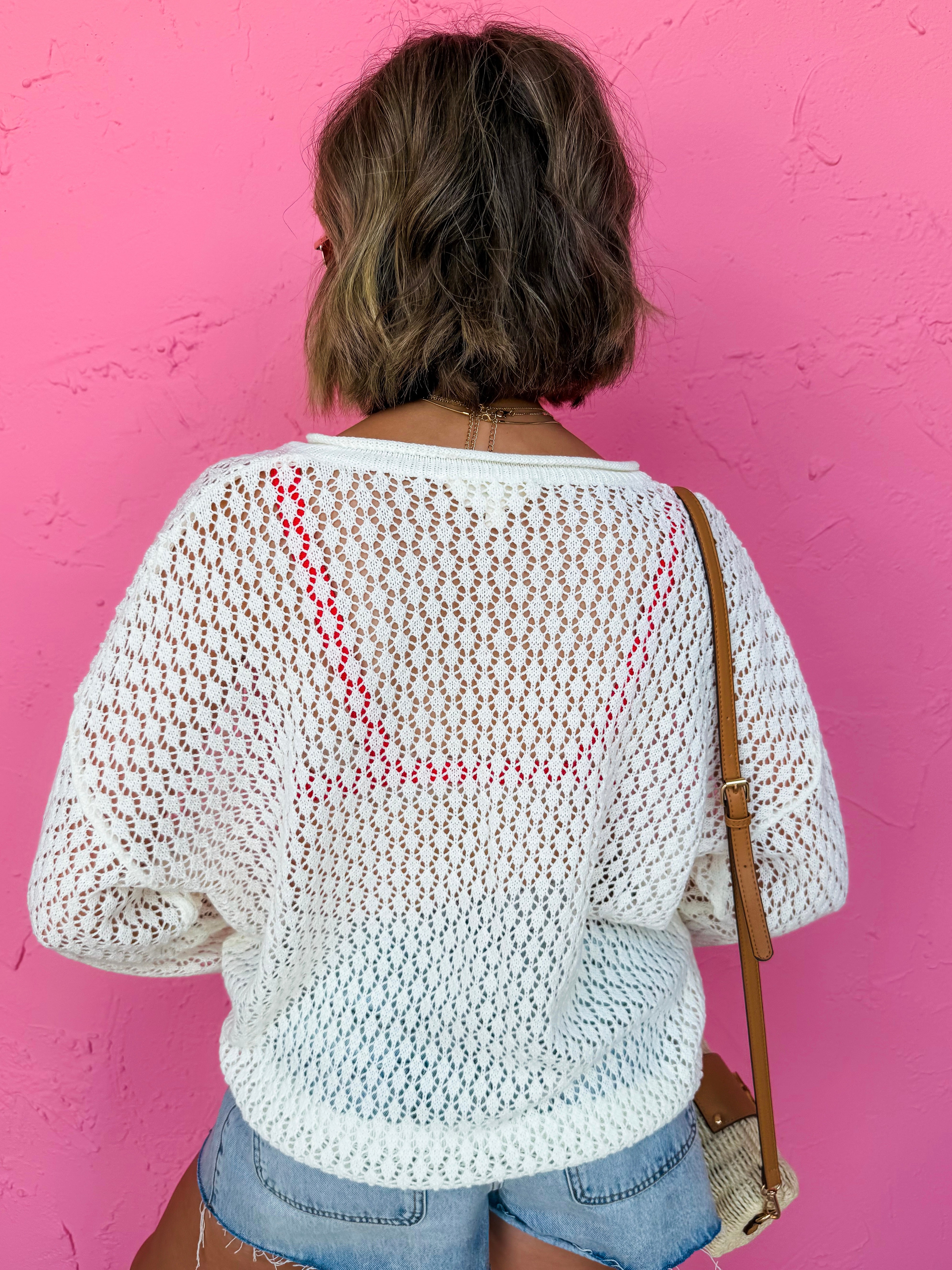 Destini USA Flag Open Knit Long Sleeve Top