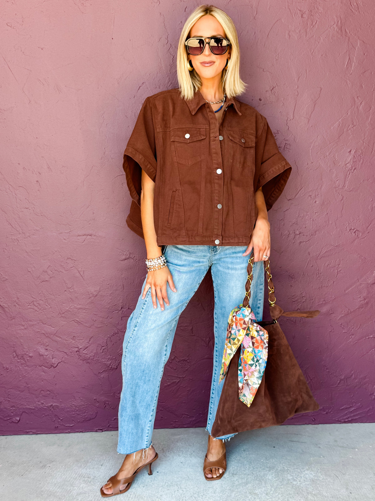 Destiny Denim Cape Jacket-Brown