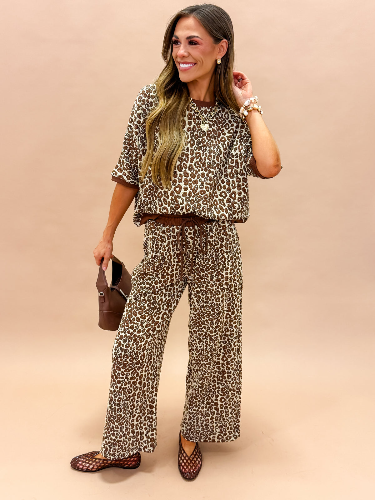 Diana Leopard Jacquard Set-Brown
