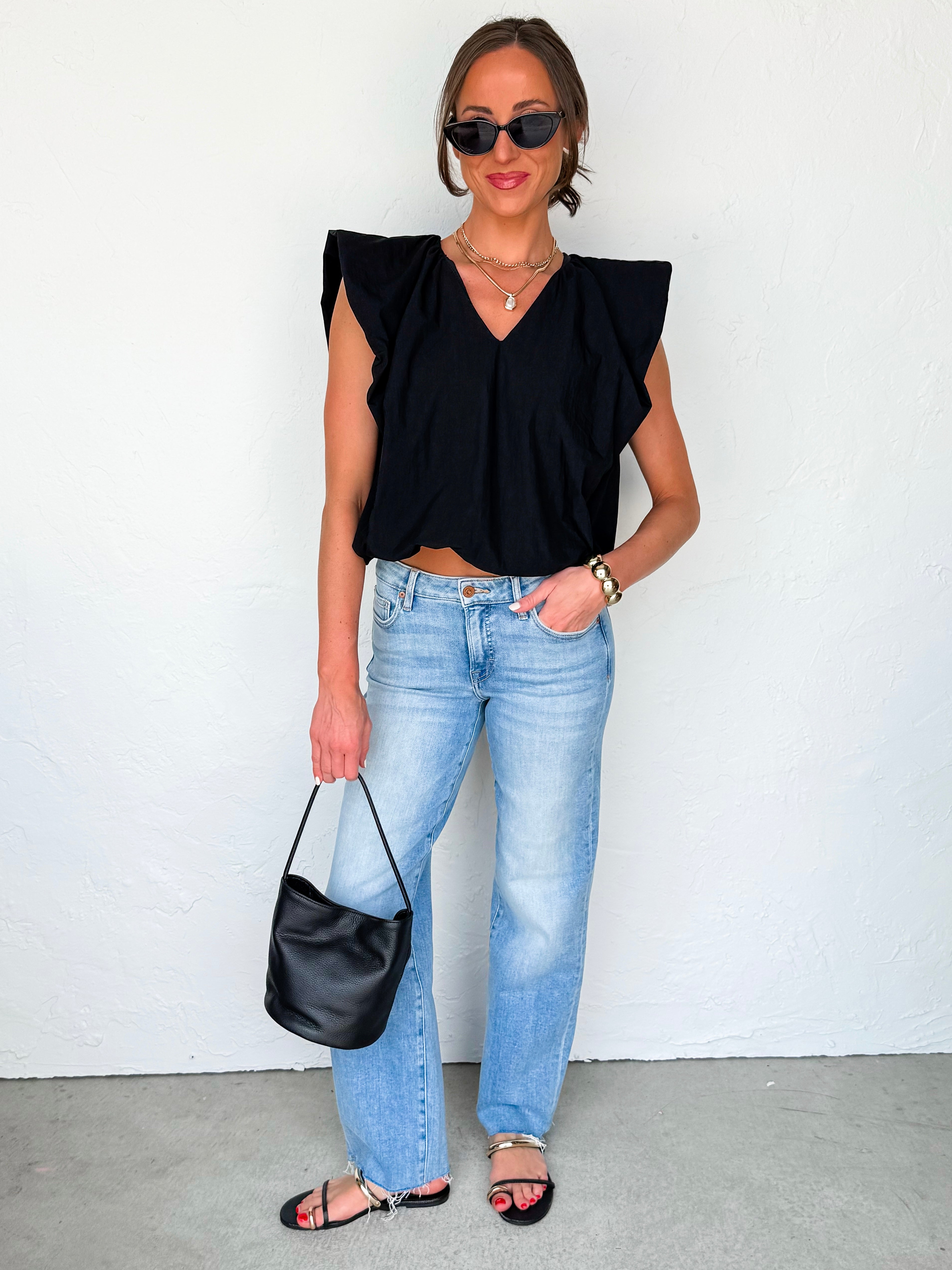 Diane V Neck Sleeveless Top-Black