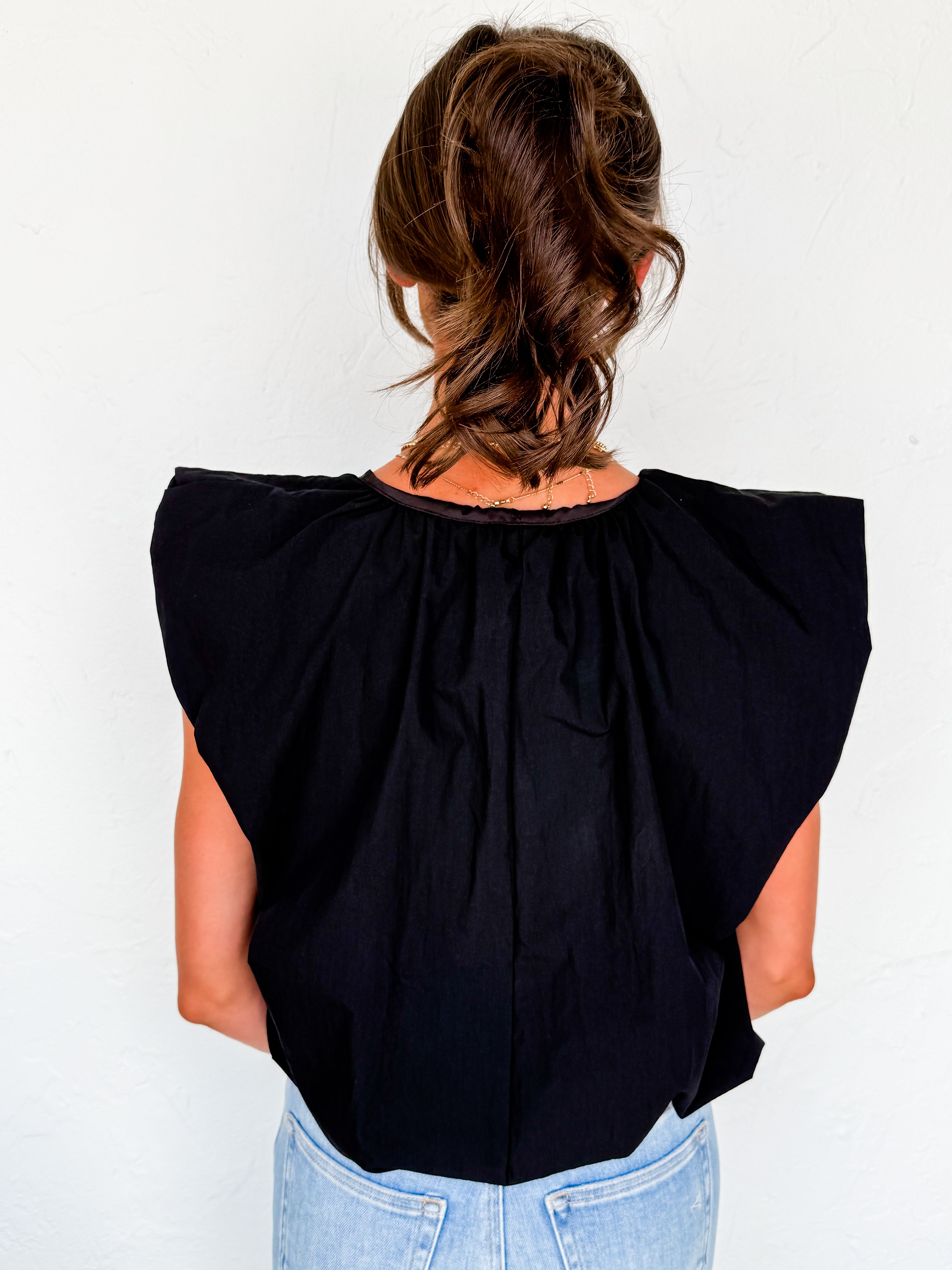 Diane V Neck Sleeveless Top-Black