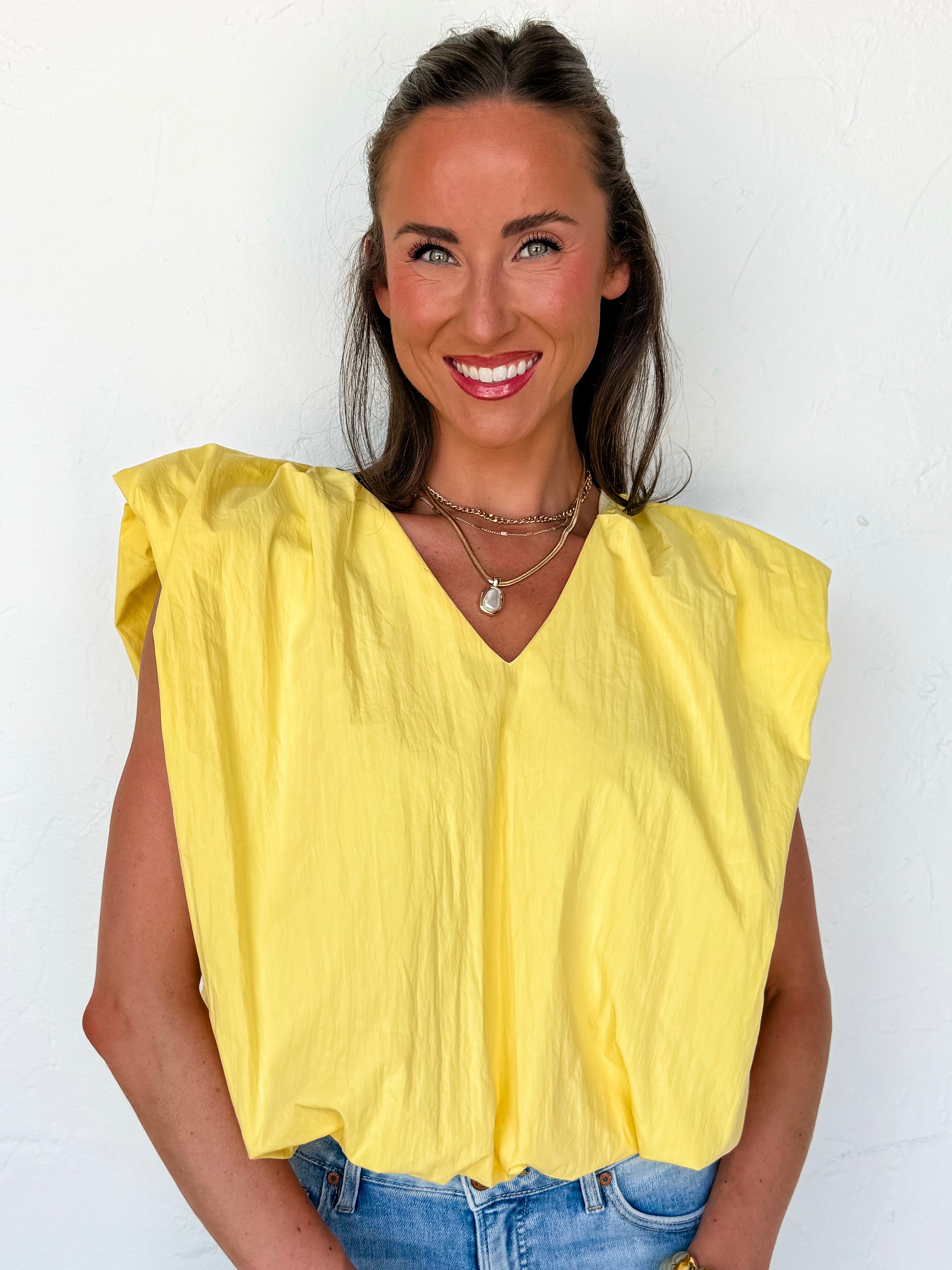 Diane V Neck Sleeveless Top-Yellow