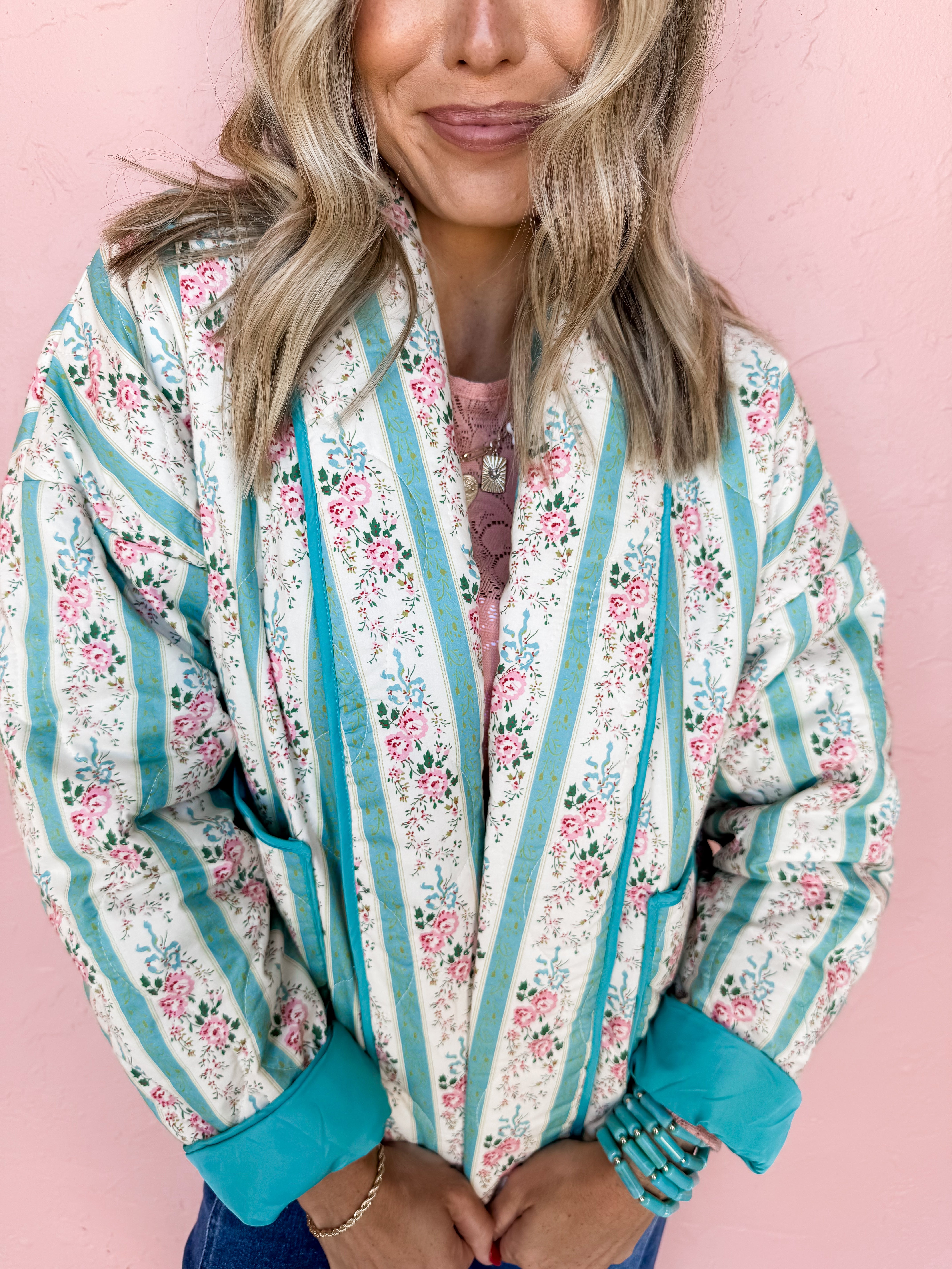 Distant Memory Floral Quilted Open Jacket