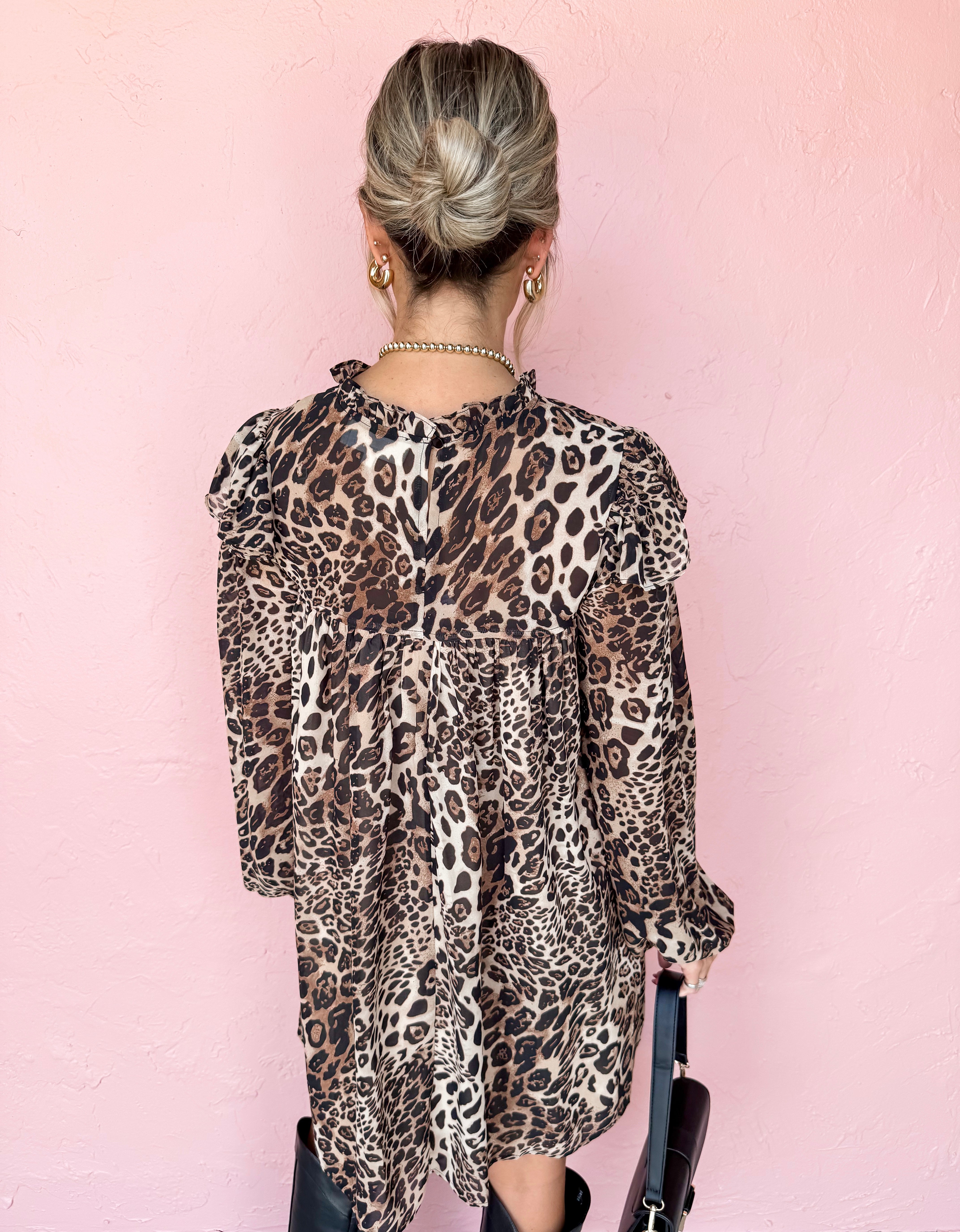 Distinctive Charm Leopard Chiffon Mini Dress