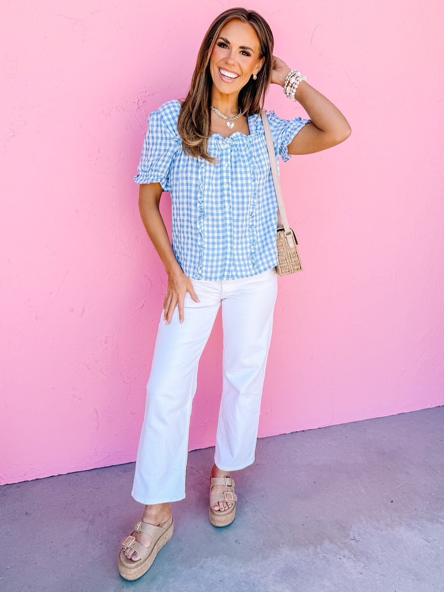 Dodie Gingham Top-Blue