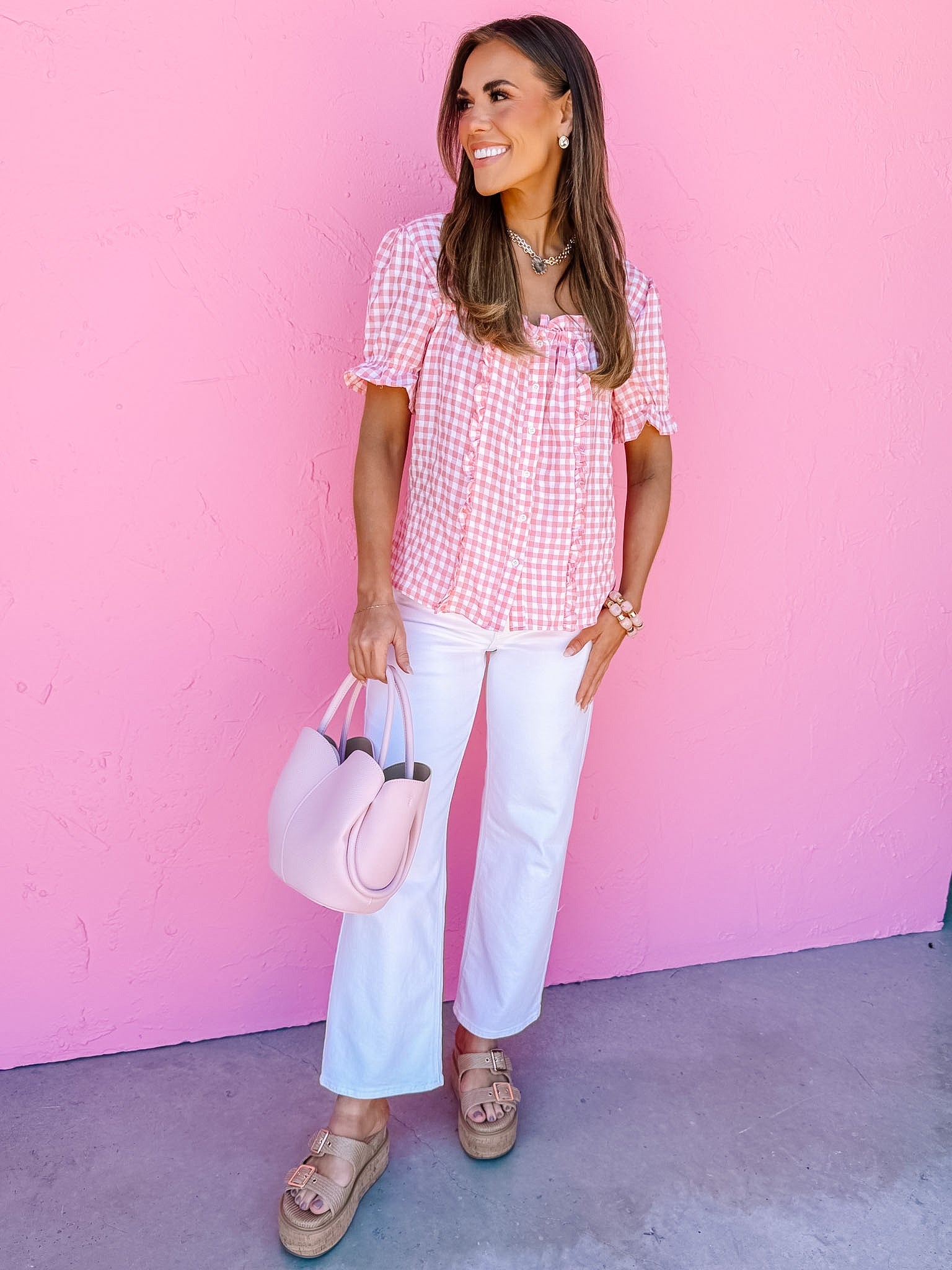 Dodie Gingham Top-Coral