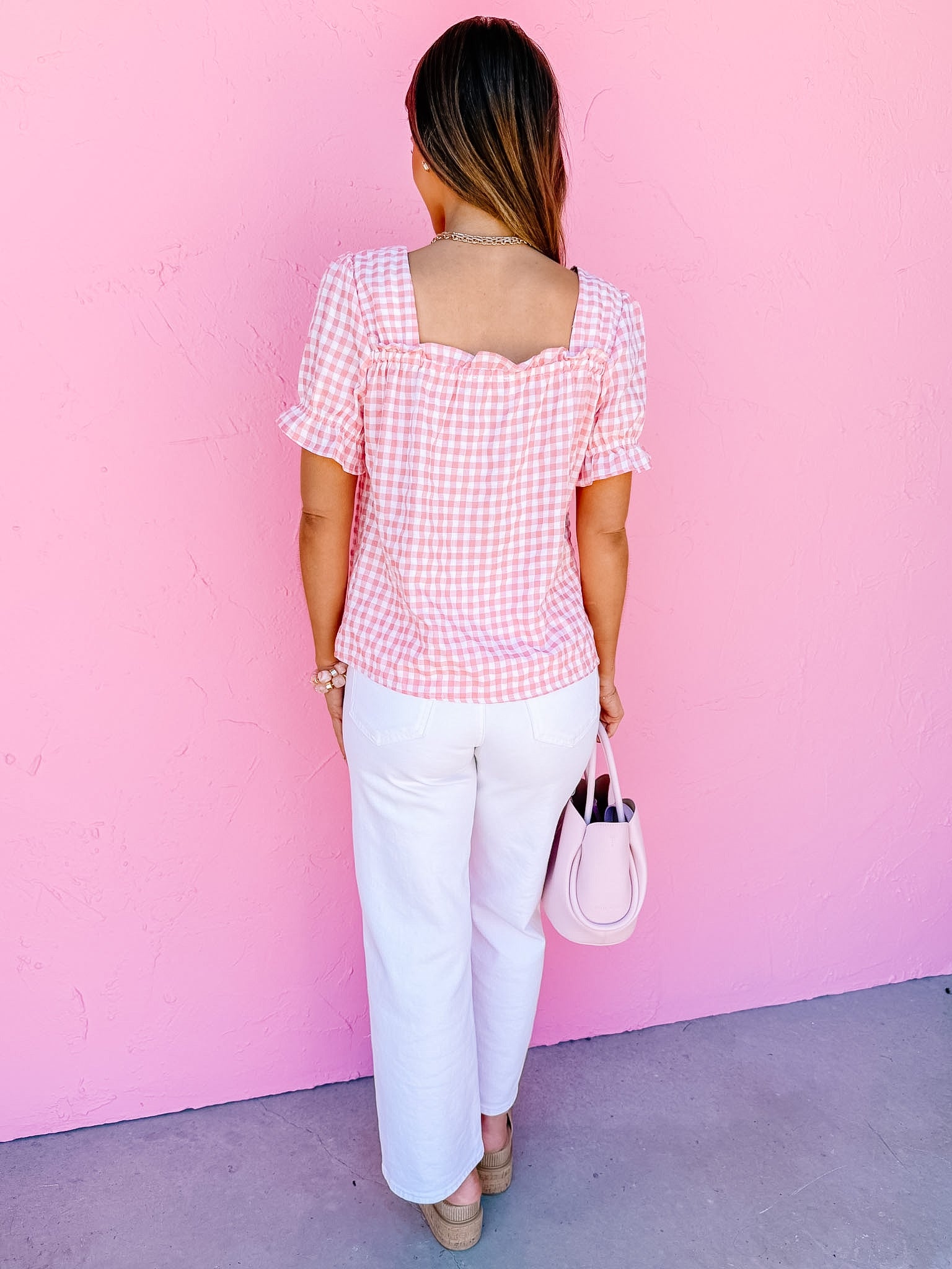 Dodie Gingham Top-Coral