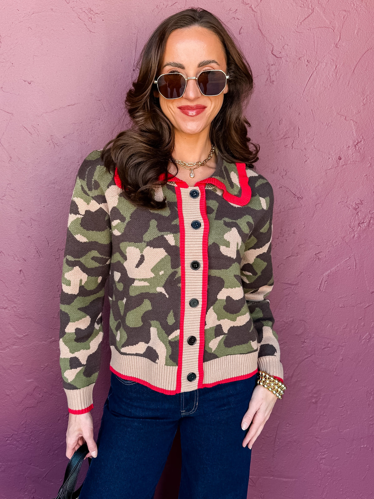 Dolly Ruffle Camo Cardigan