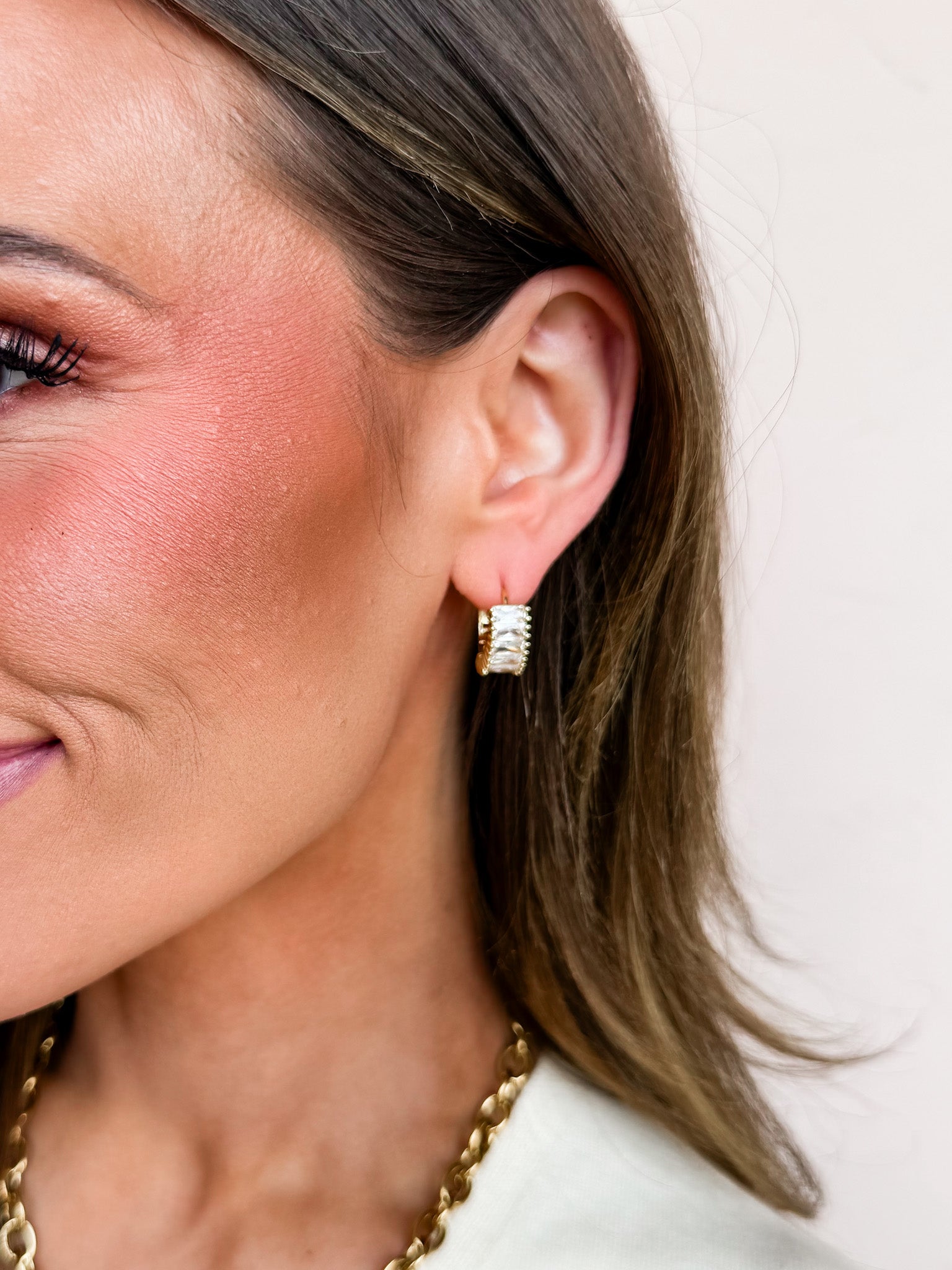 Dreamy Gem Huggie Hoop Earrings-Clear