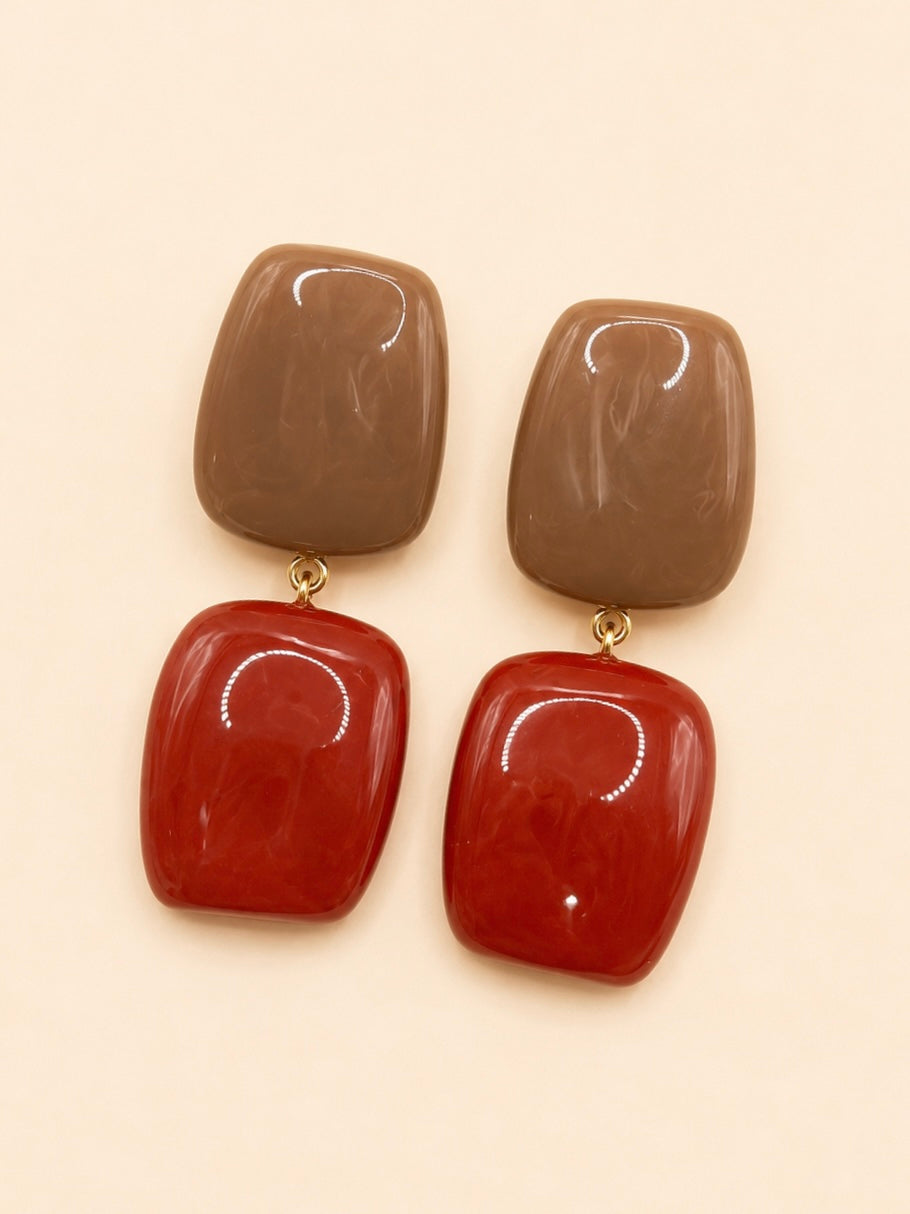 Kelly Double Square Drop Earrings-Brown