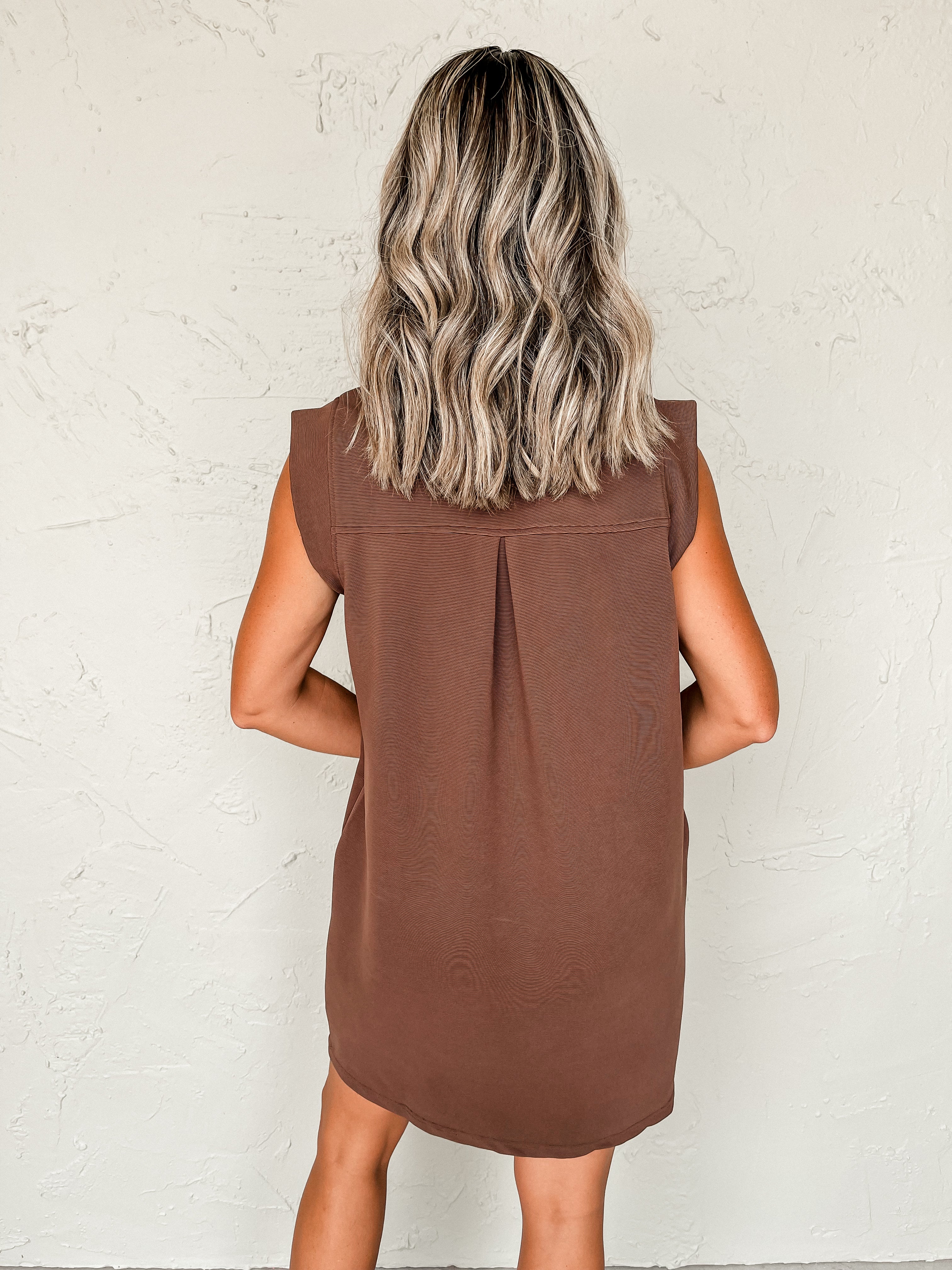 Easy Essential Collared Mini Dress-Espresso