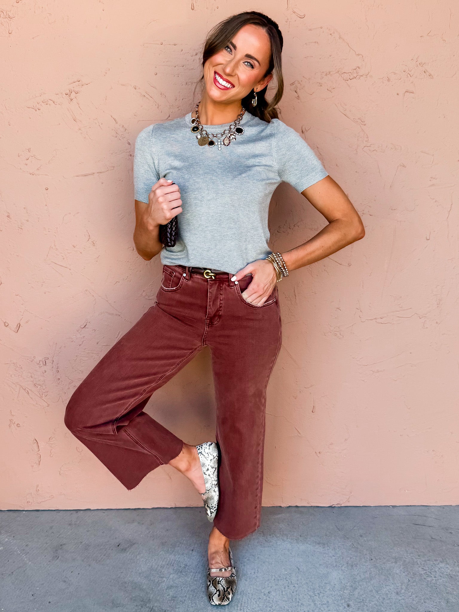 Easy Fit Basic Short Sleeve Top-Heather Grey