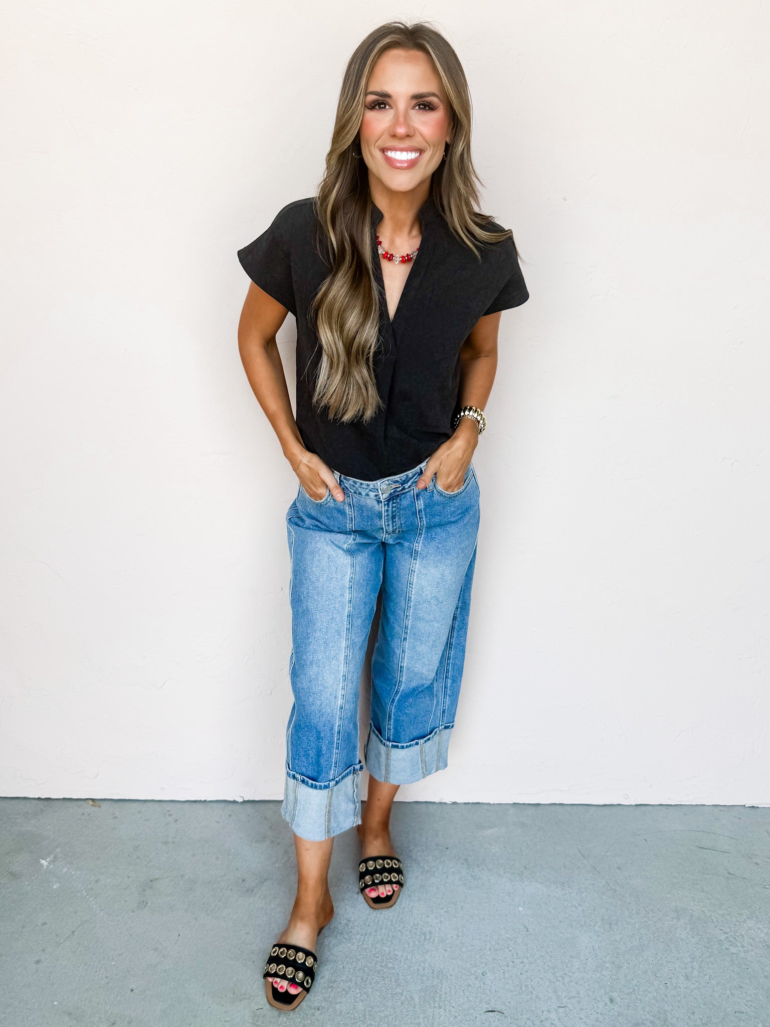 Effortless Balance Drop Shoulder Top-Black