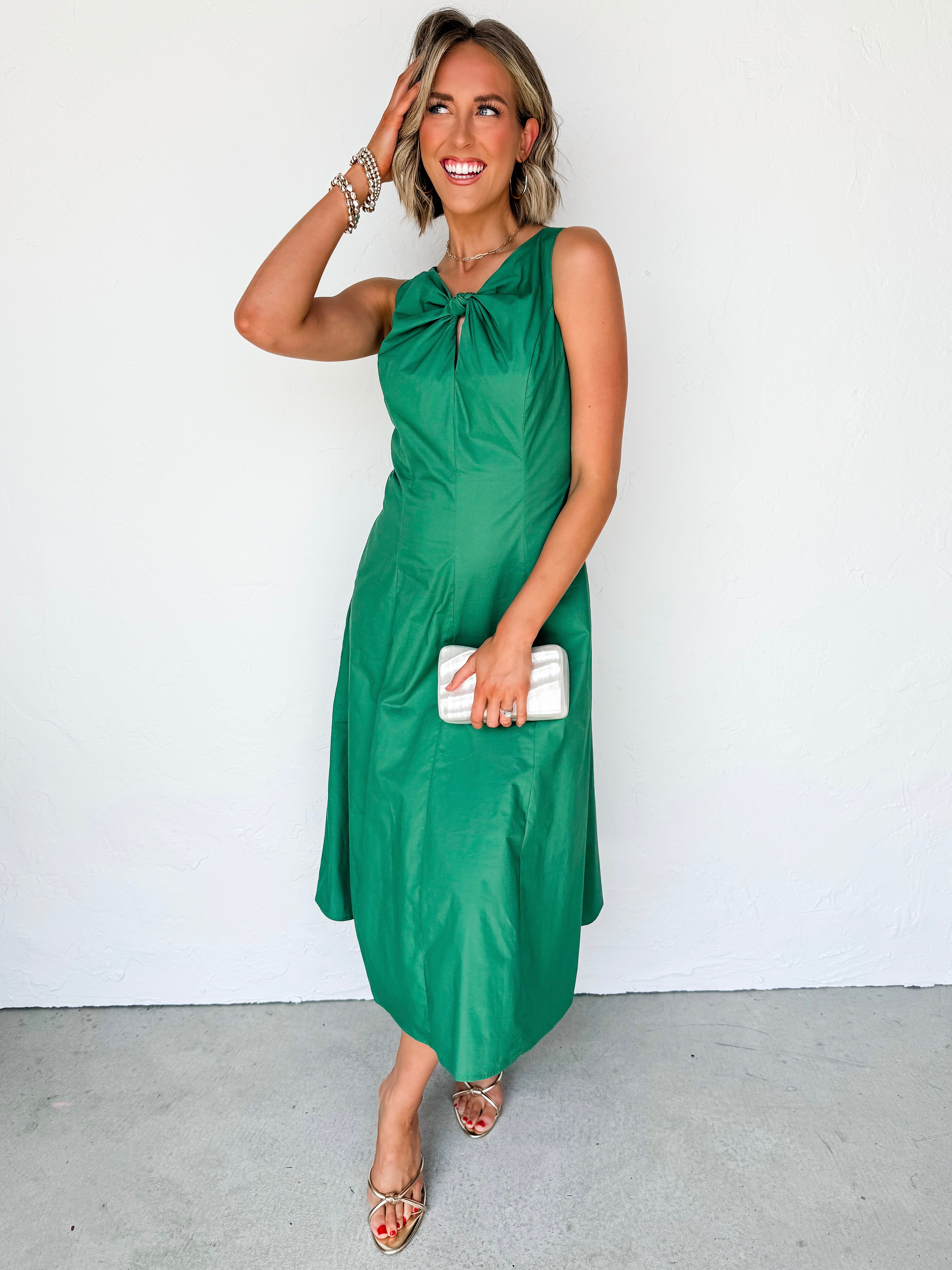 Elisabeth Keyhole Knot Midi Dress-Green