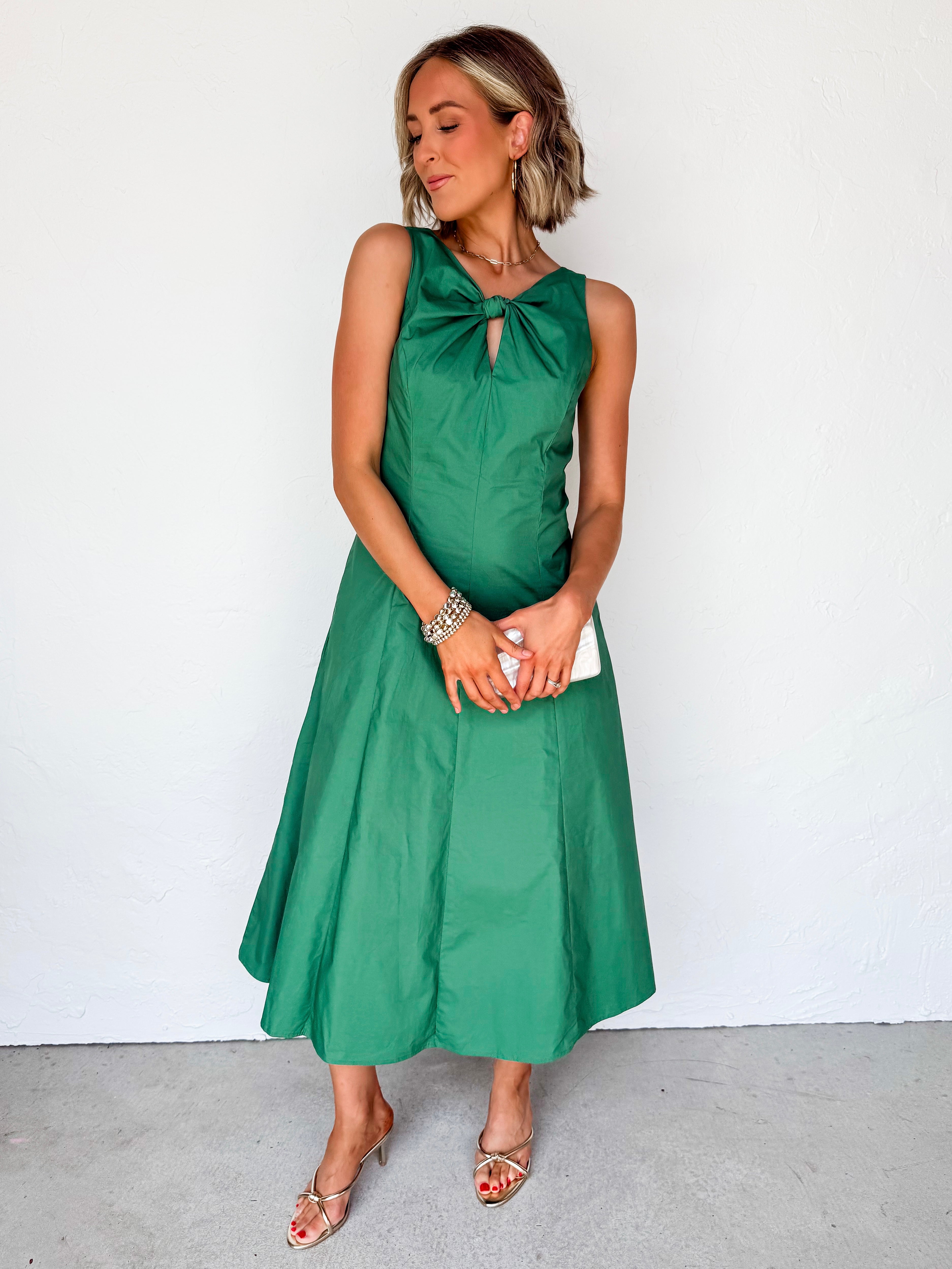 Elisabeth Keyhole Knot Midi Dress-Green