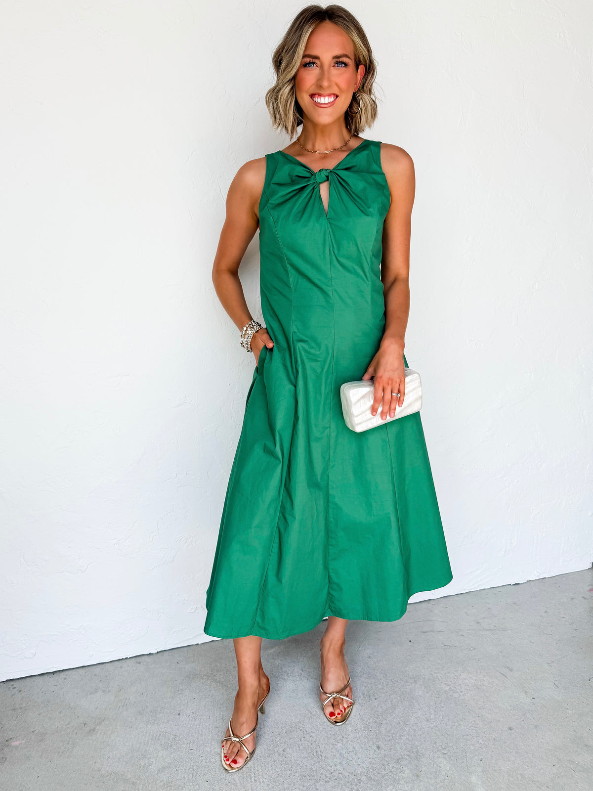 knot midi dress Elisabeth Keyhole Dress-Green Large Crafted from printed stretch Size:14.5