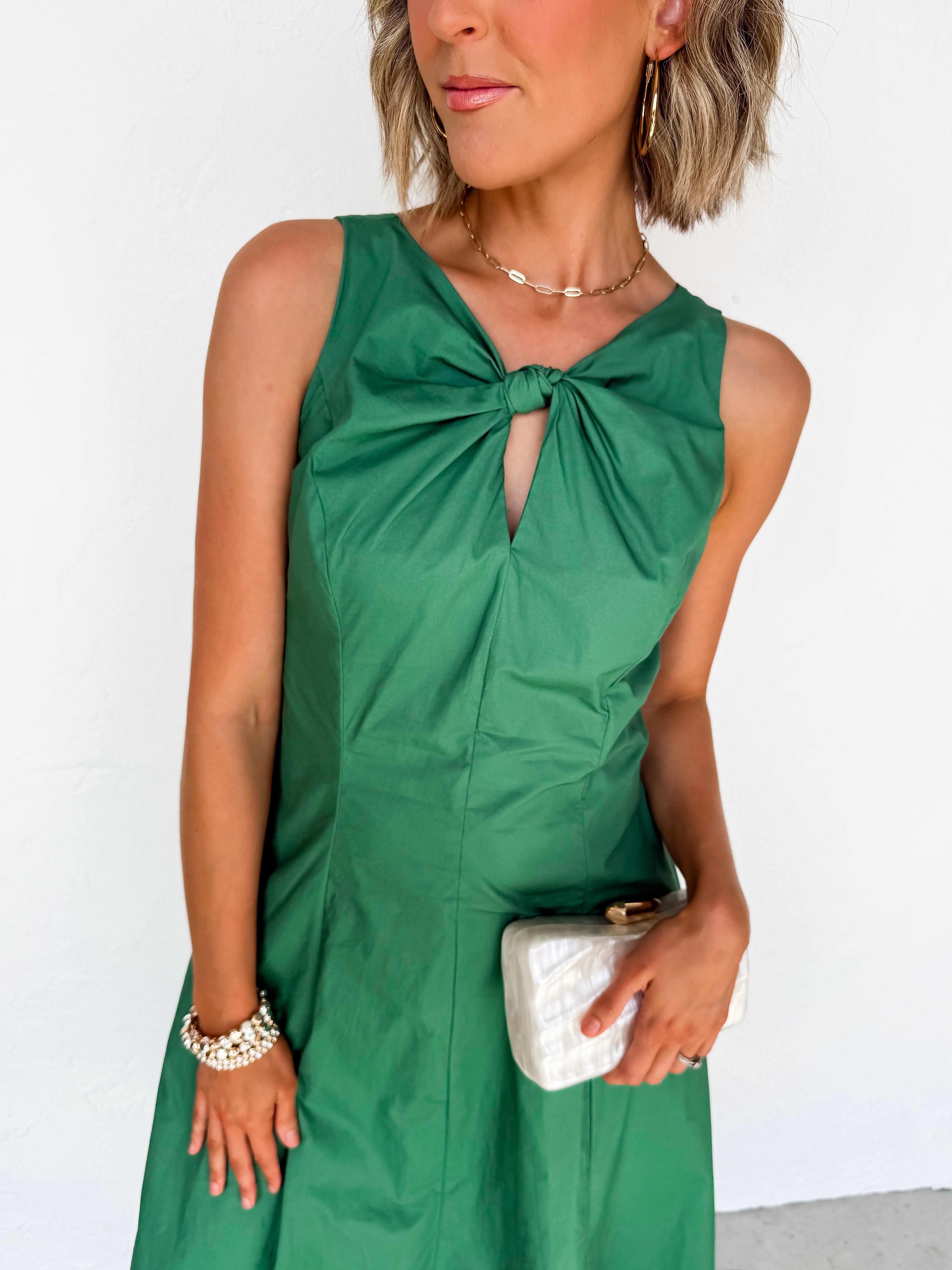 Elisabeth Keyhole Knot Midi Dress-Green