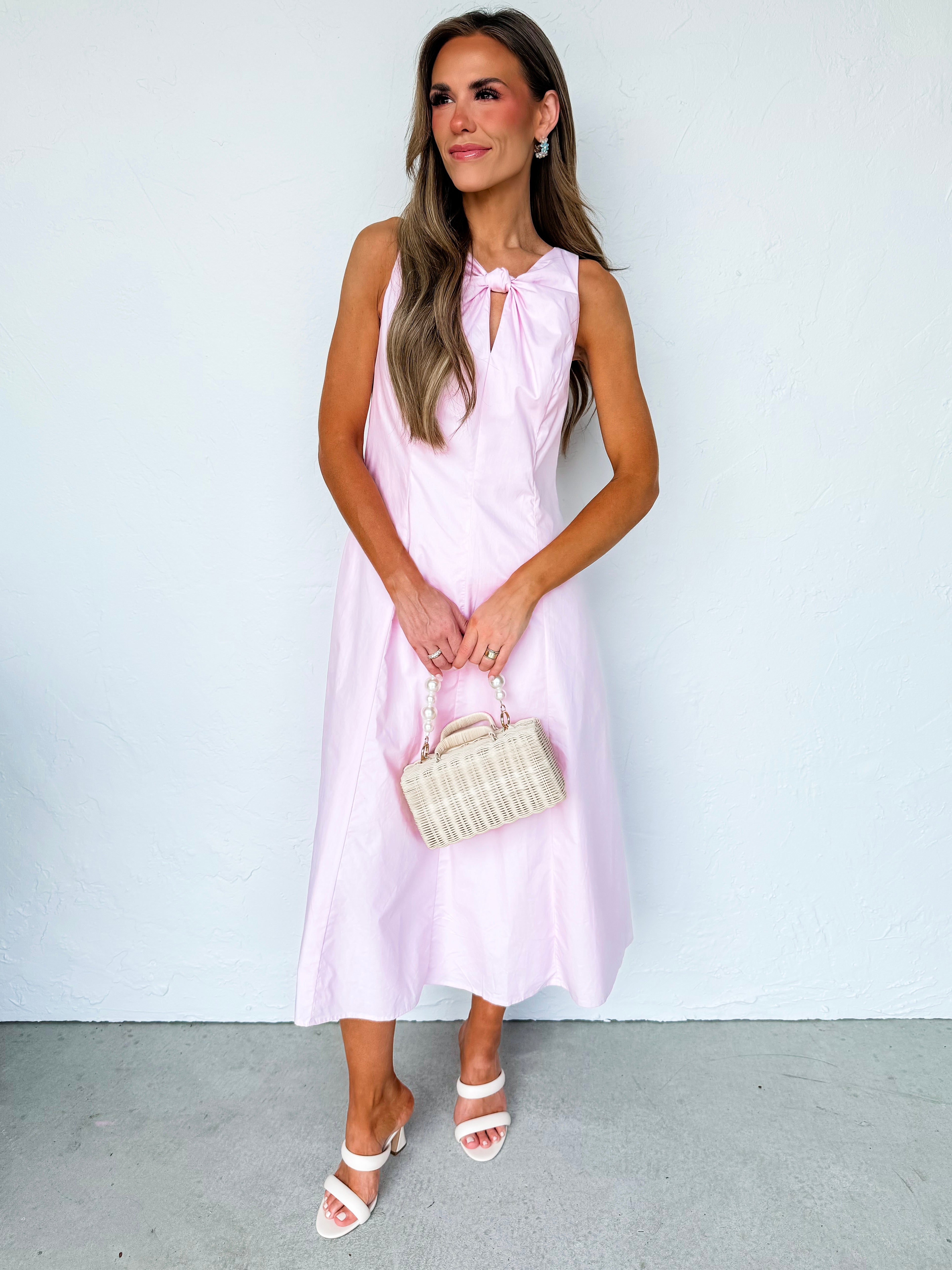 Elisabeth Keyhole Knot Midi Dress-Pink