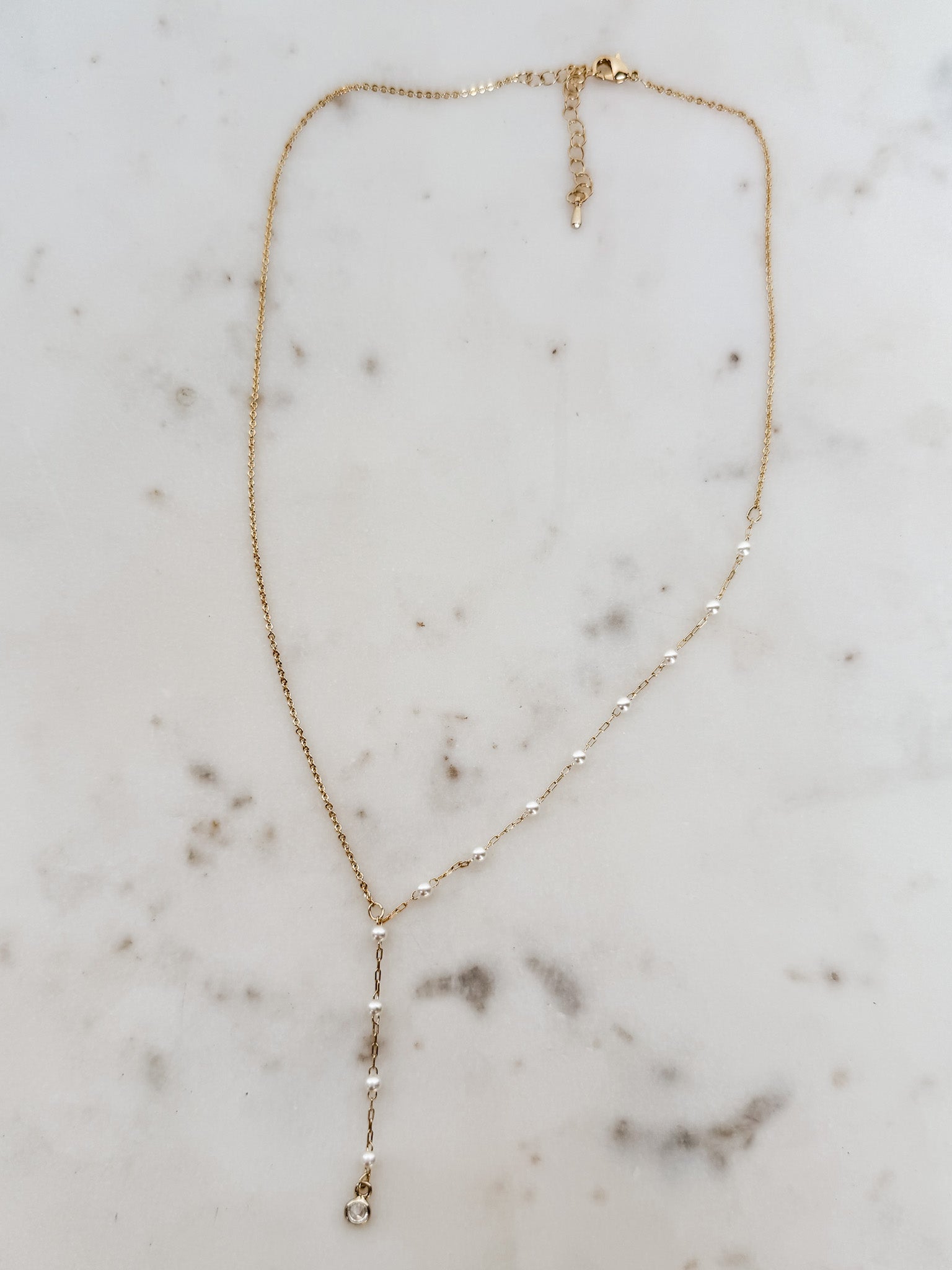 Eliza Pearl Bead Lariat Necklace