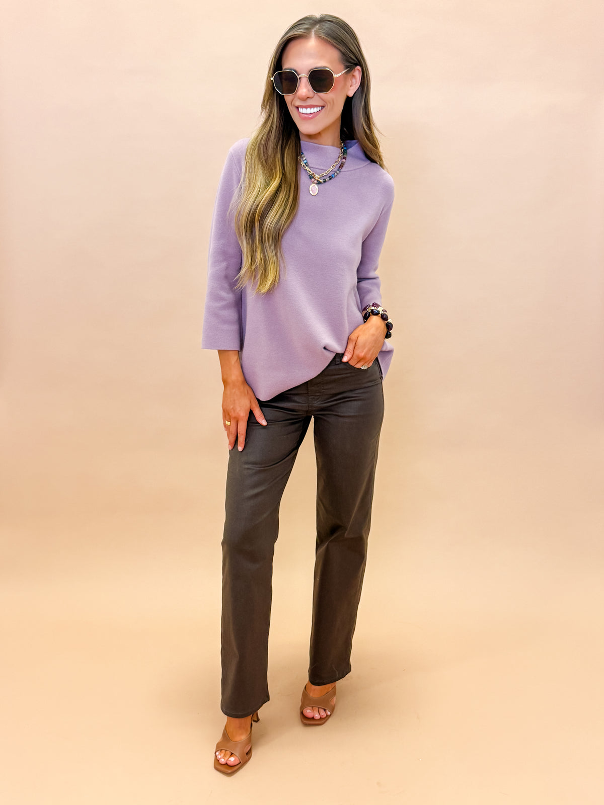 [Hidden] Ella High Rise Straight Jeans-Coated Brown