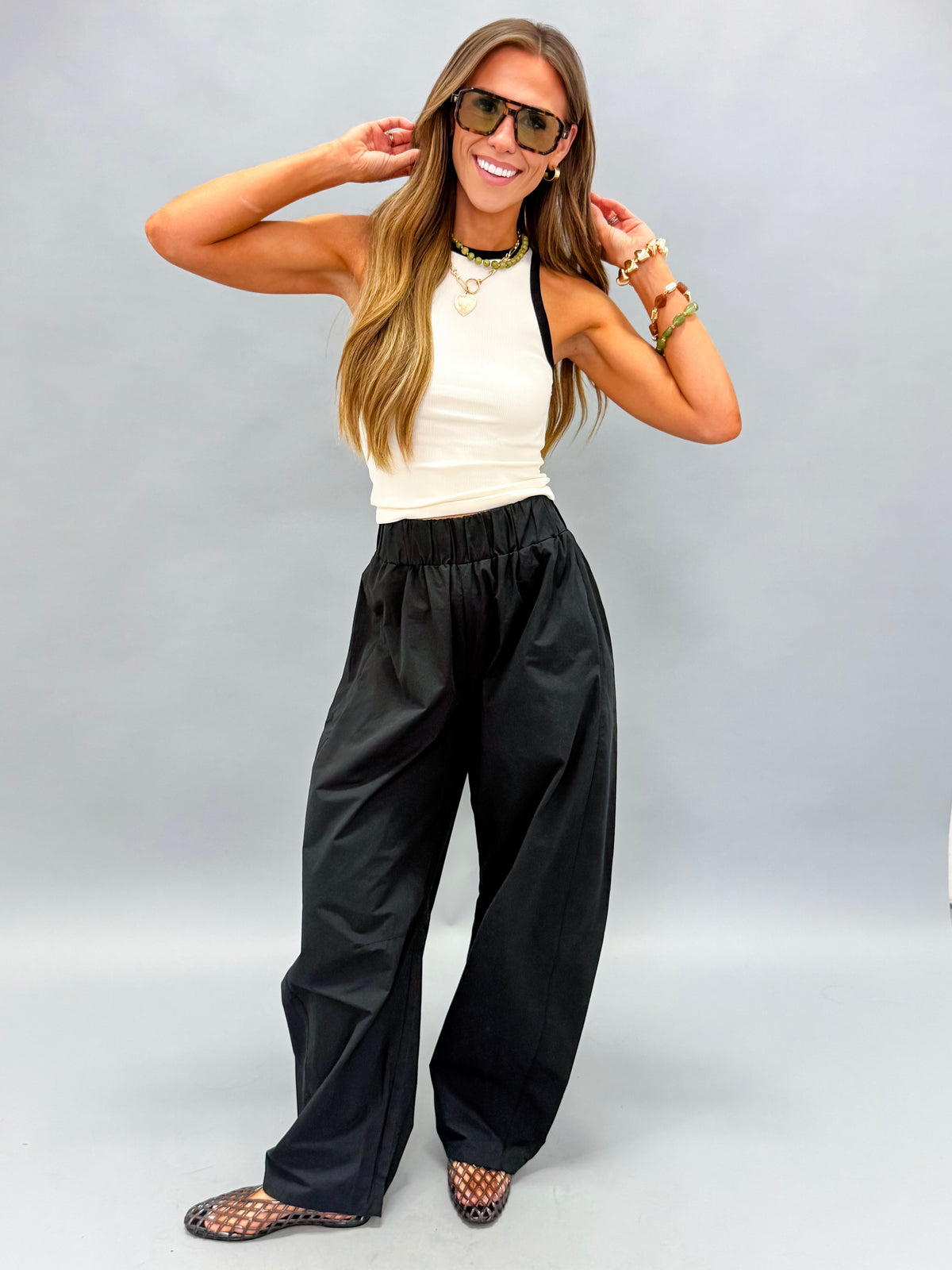 Emma Barrel Leg Pants-Black