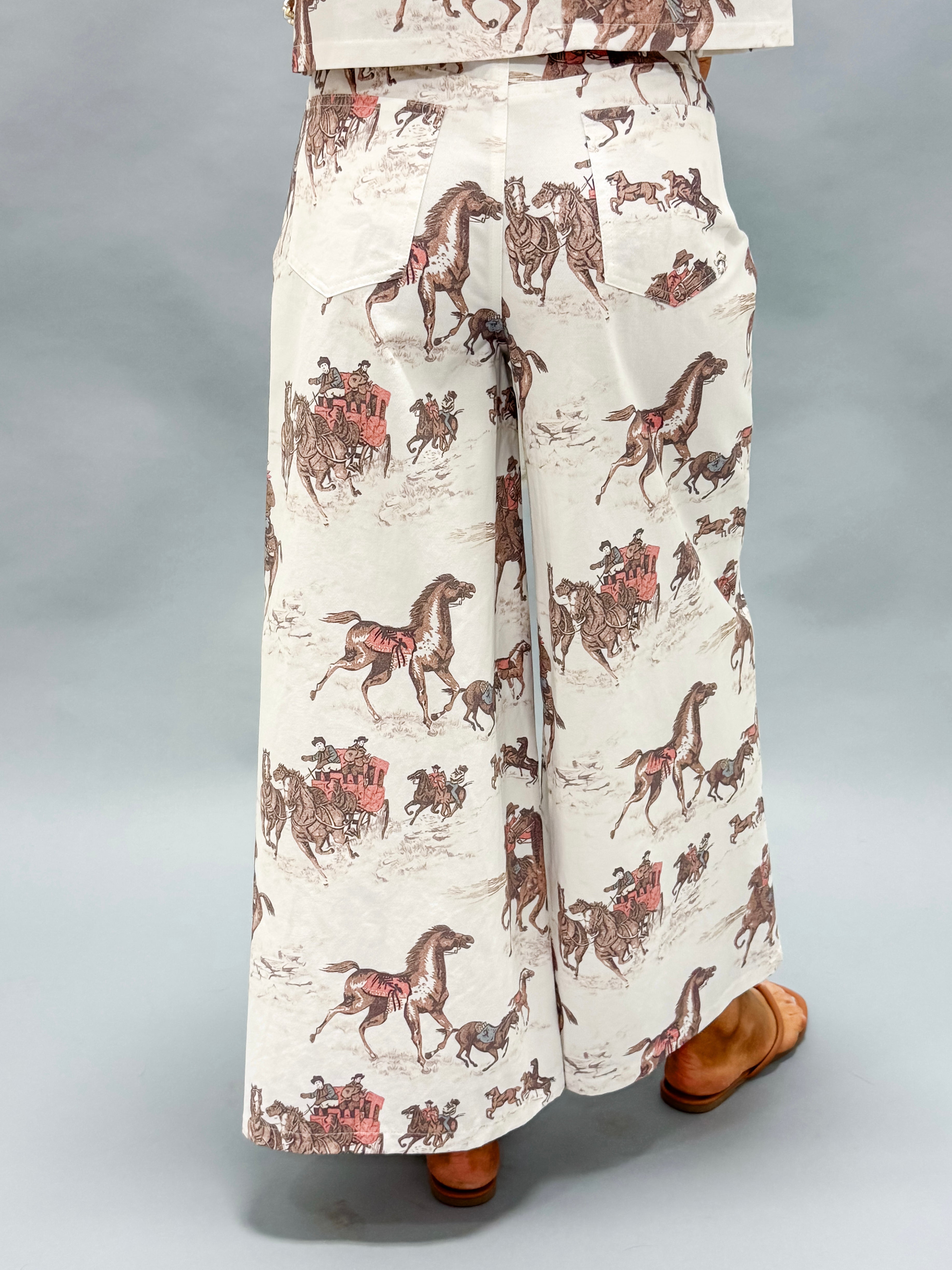 Emmeline Drawstring Horse Print Wide Leg Pants
