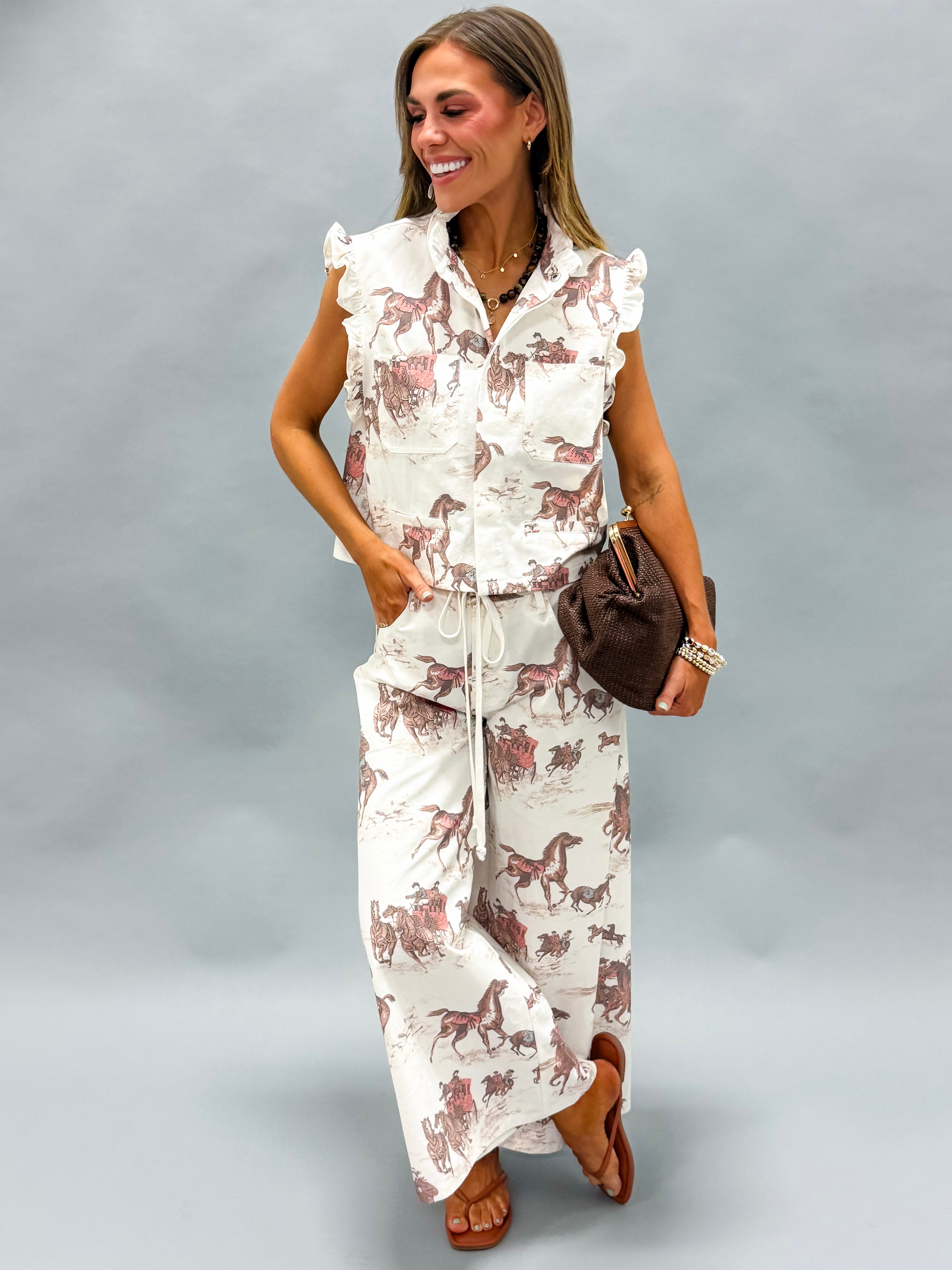 Emmeline Horse Print Ruffle Cropped Jacket
