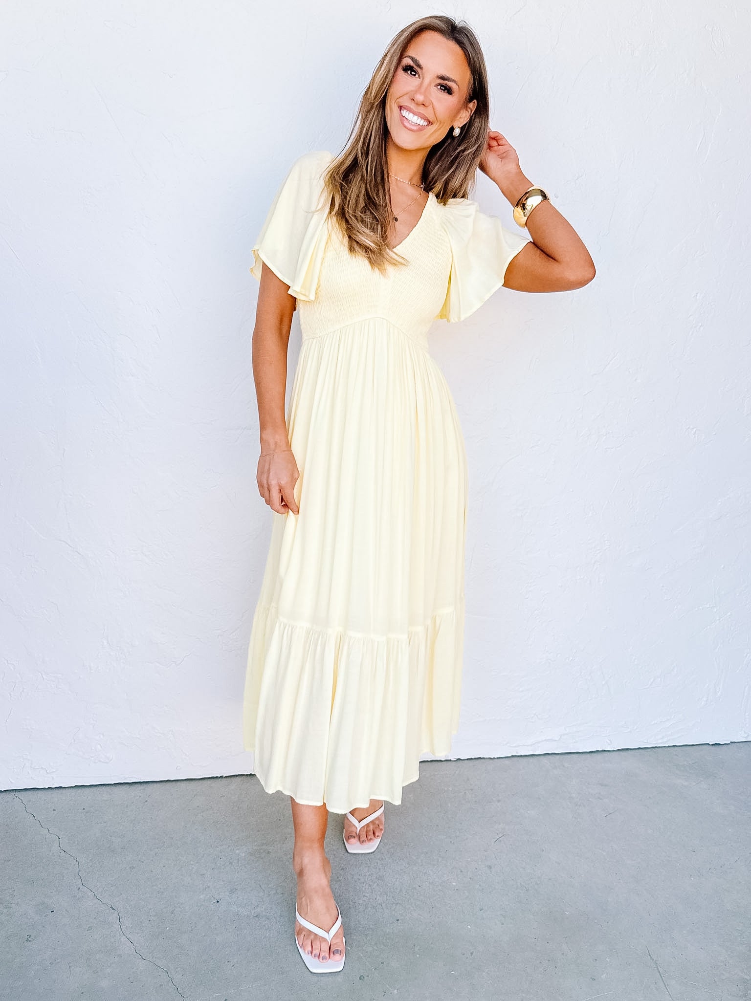 Emory Smocked Dress-Yellow