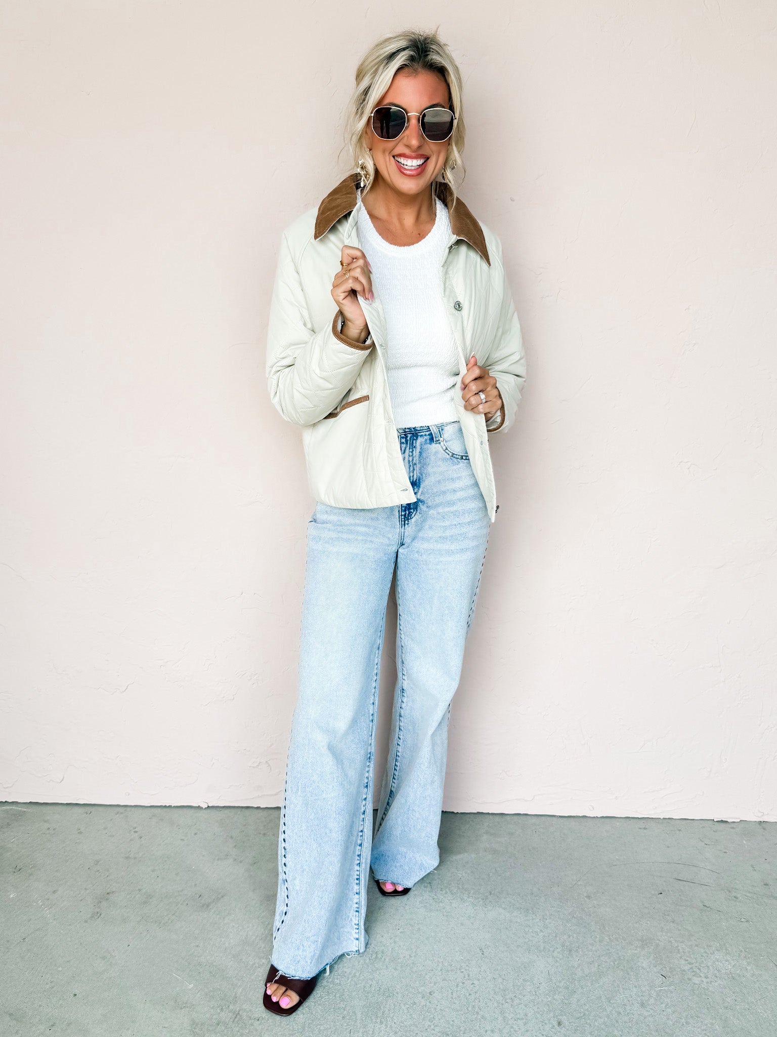 Endless Layers Button Front Jacket-Sand