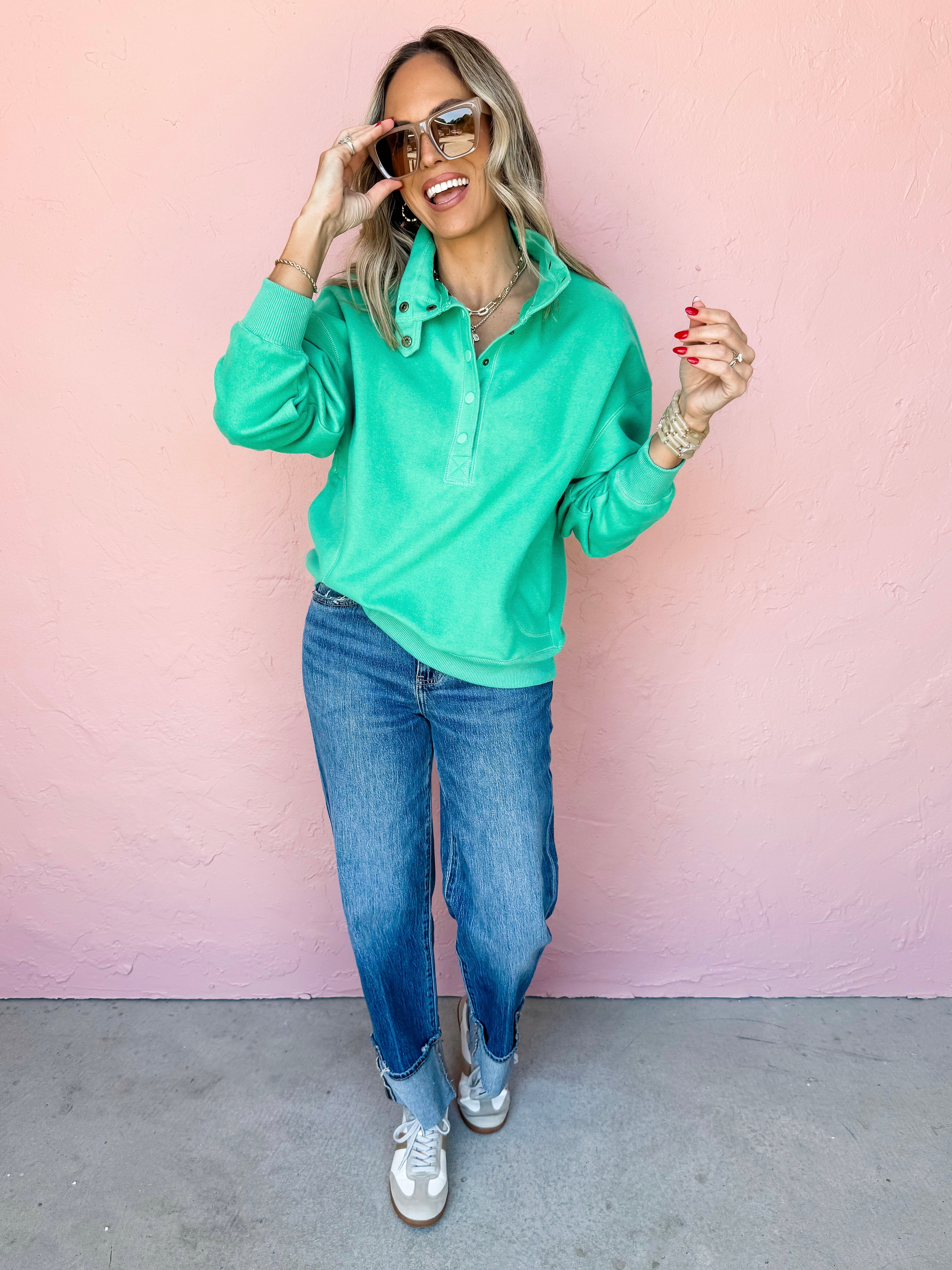 Errands To Run Brushed Terry Pullover-Jade